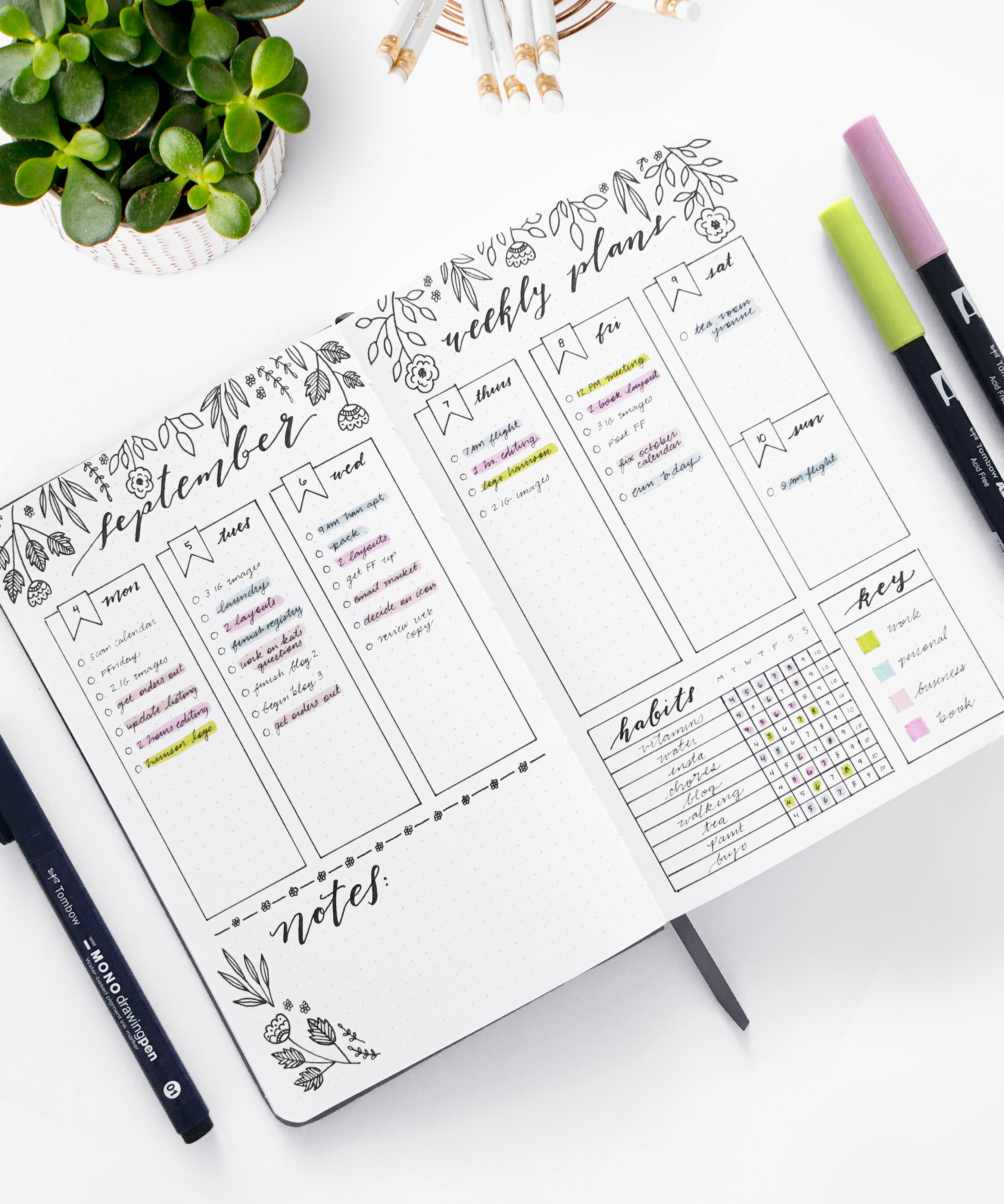 Improve your productivity with Tombow brush pens and this weekly dot ...
