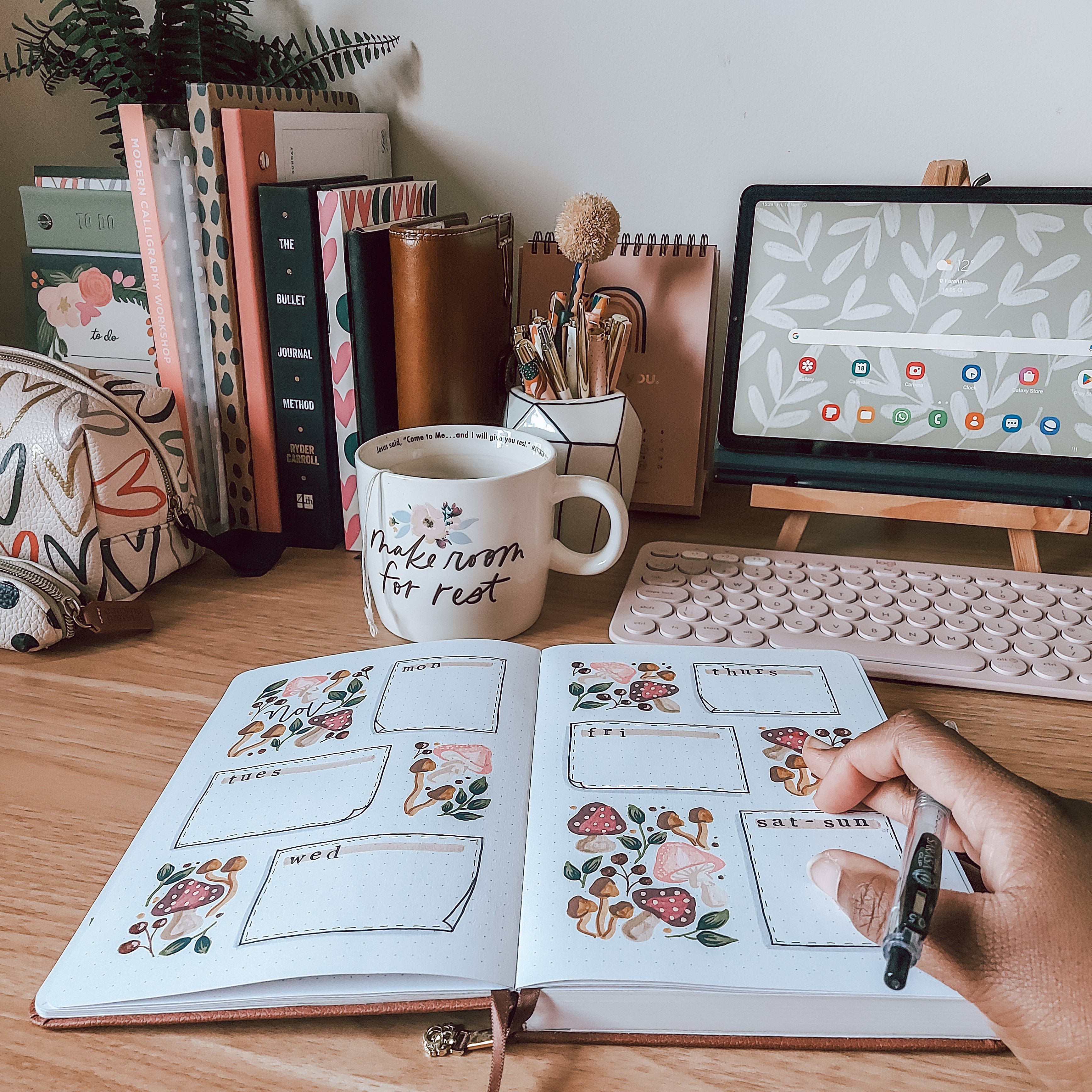 At desk with journal