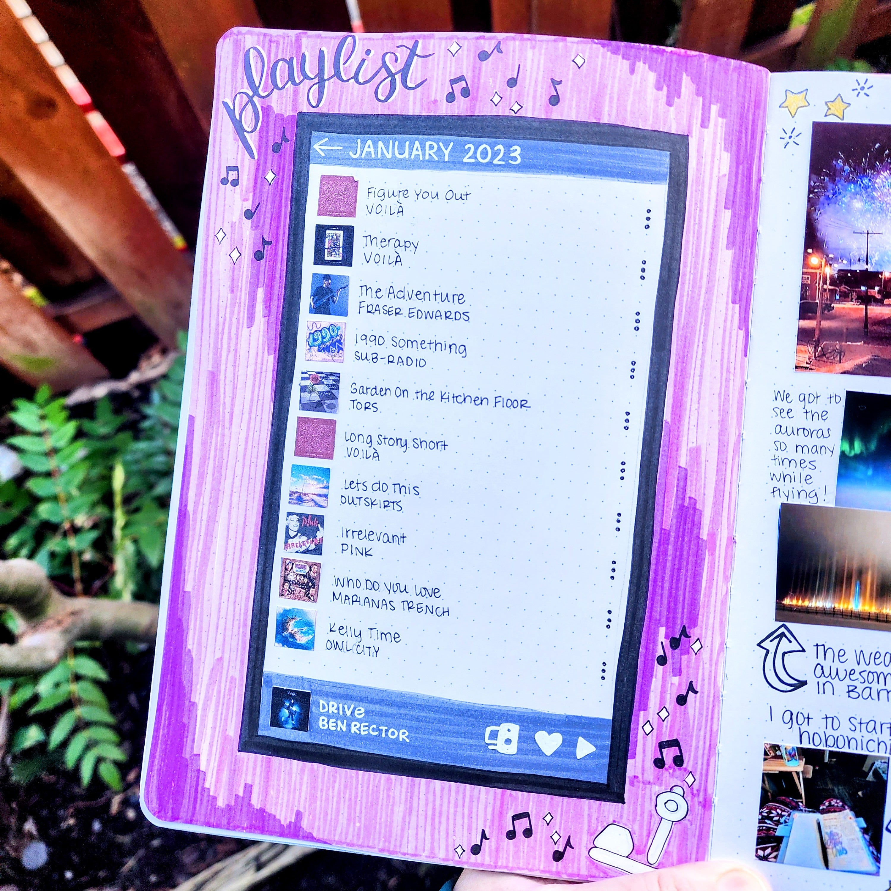 Documenting fun memories in your journal, like your current playlist