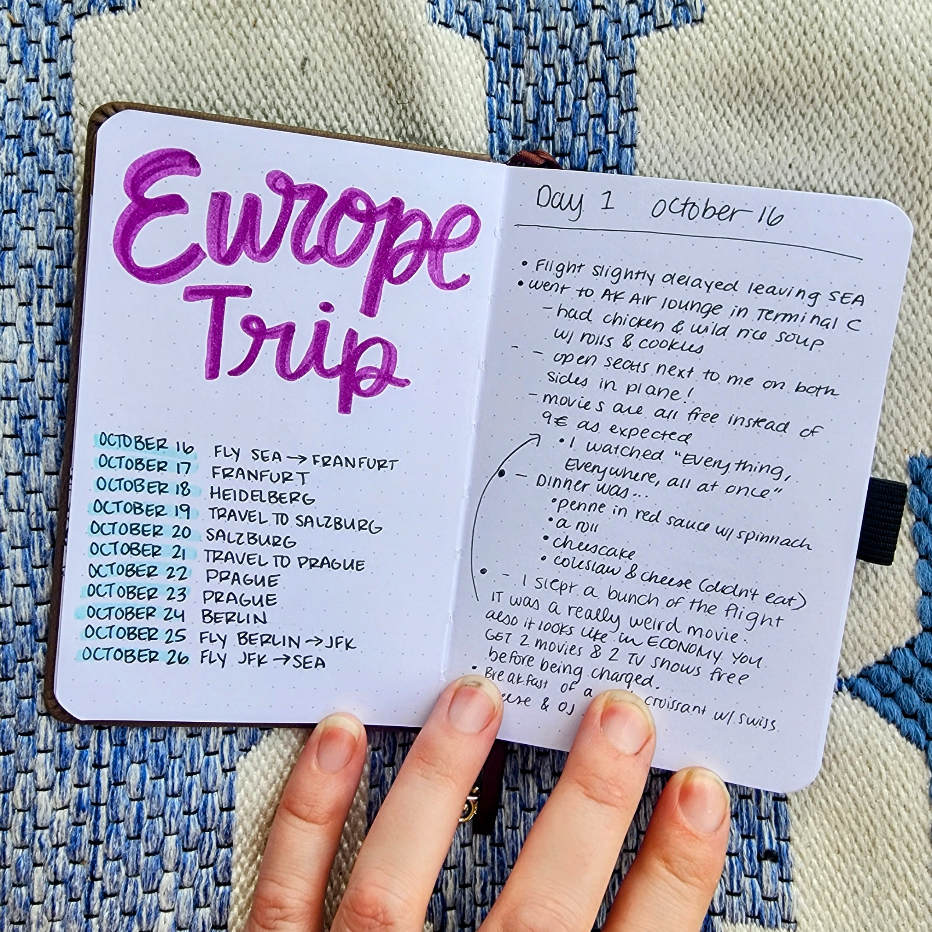 Travel notes in an Archer and Olive pocket notebook