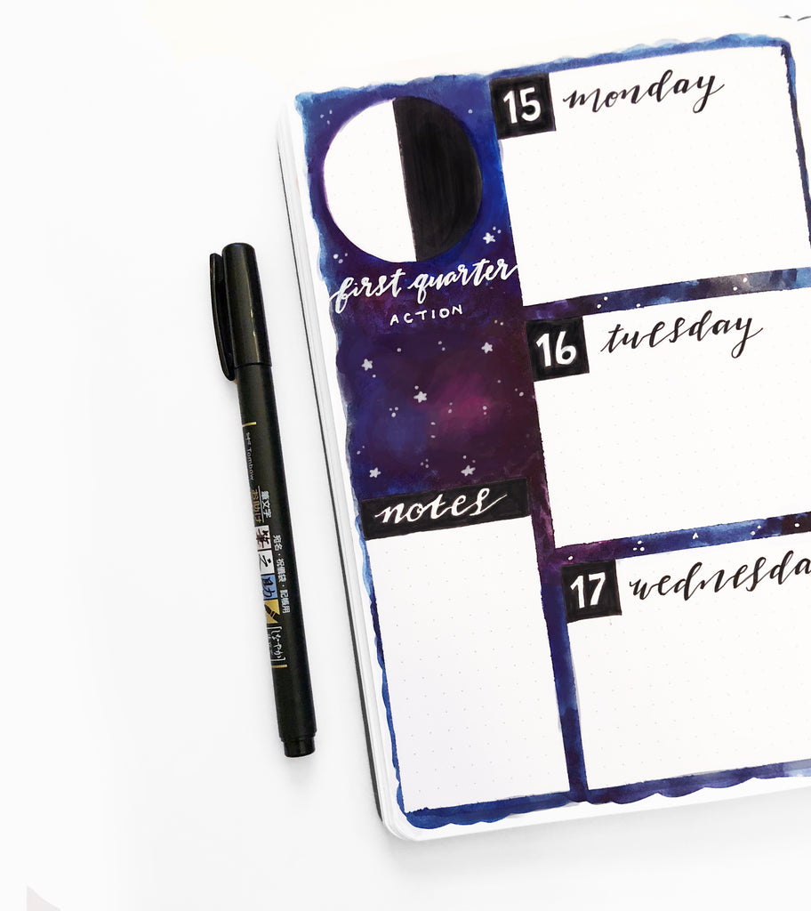 Bullet Journal layouts for each phase of the moon