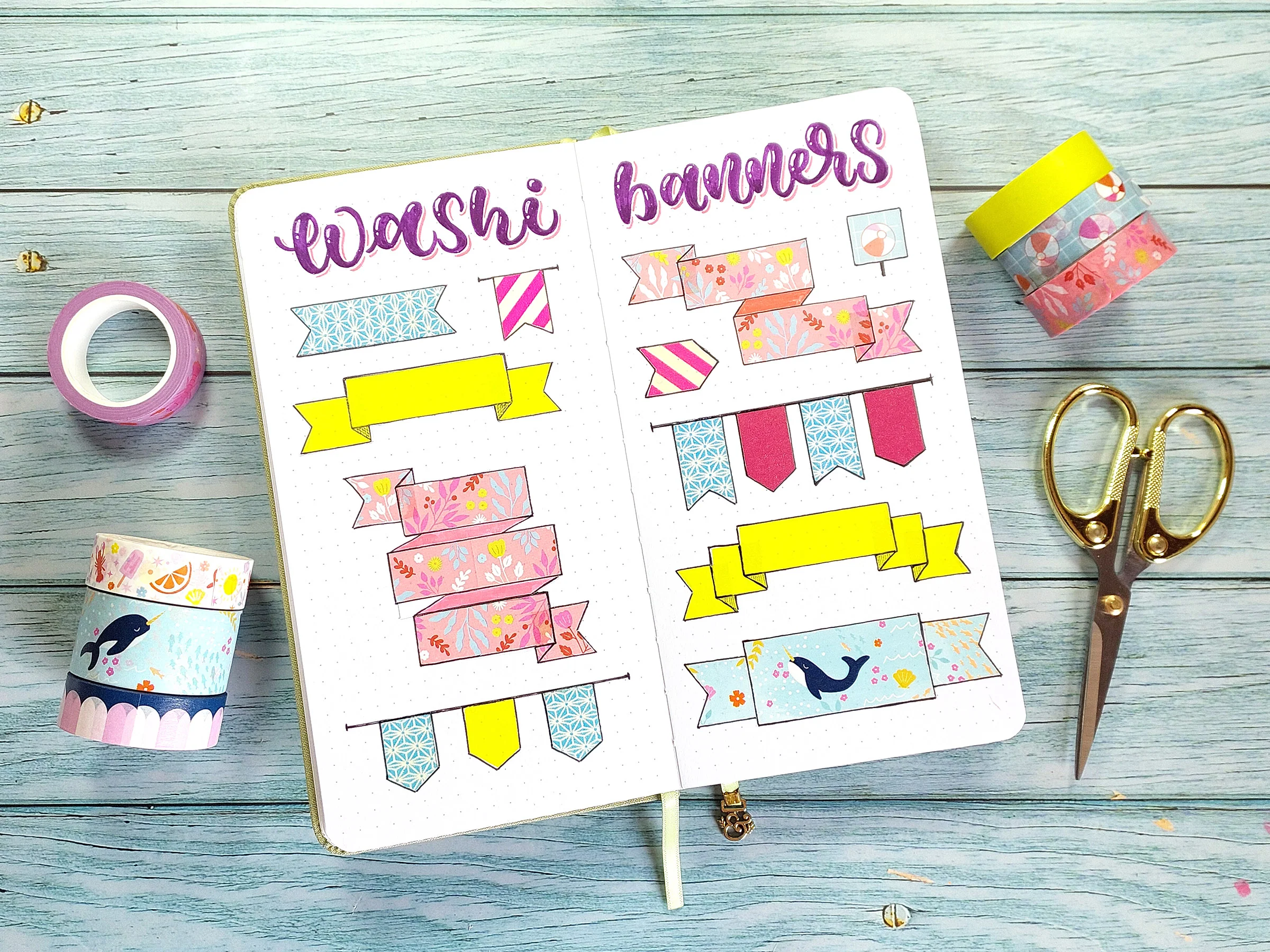 Washi tape banners in bullet journal spread