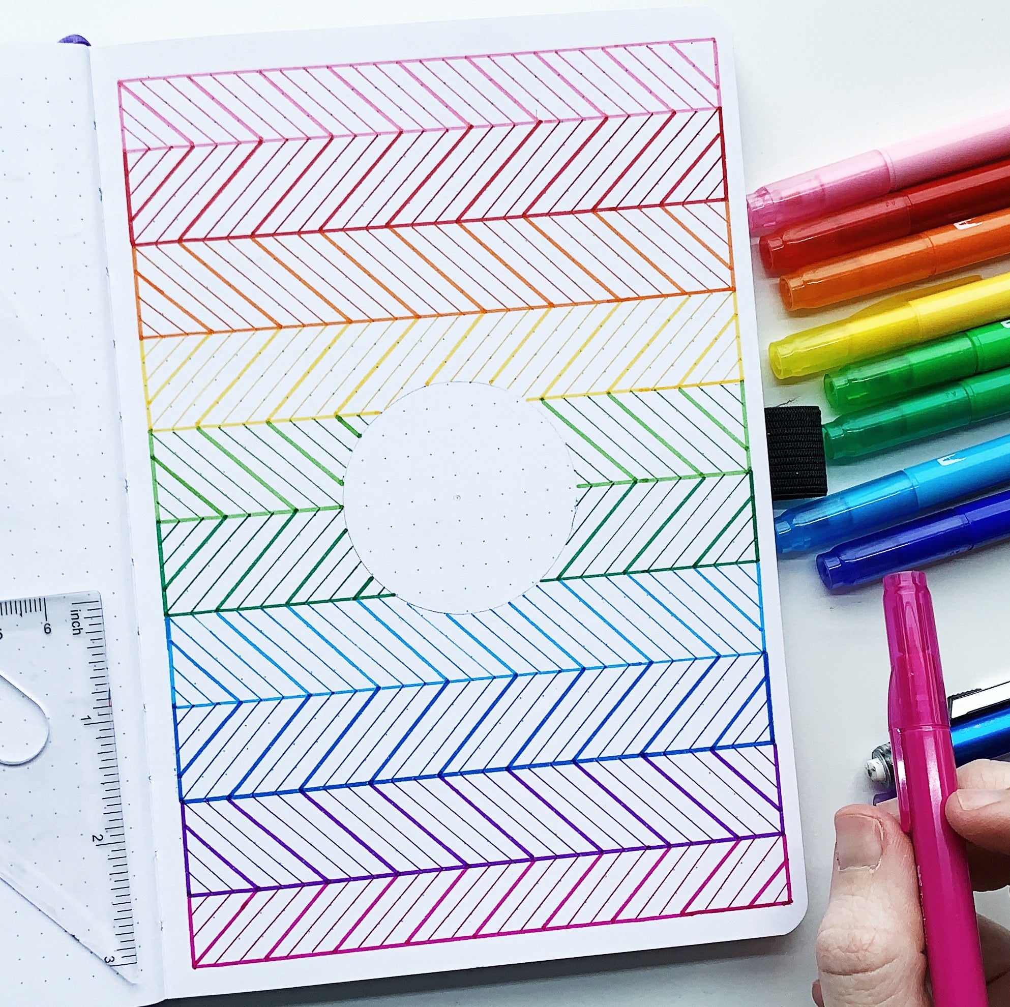 Learn how to create a February Rainbow Pattern Cover Page with Adrienne from @studio80design!