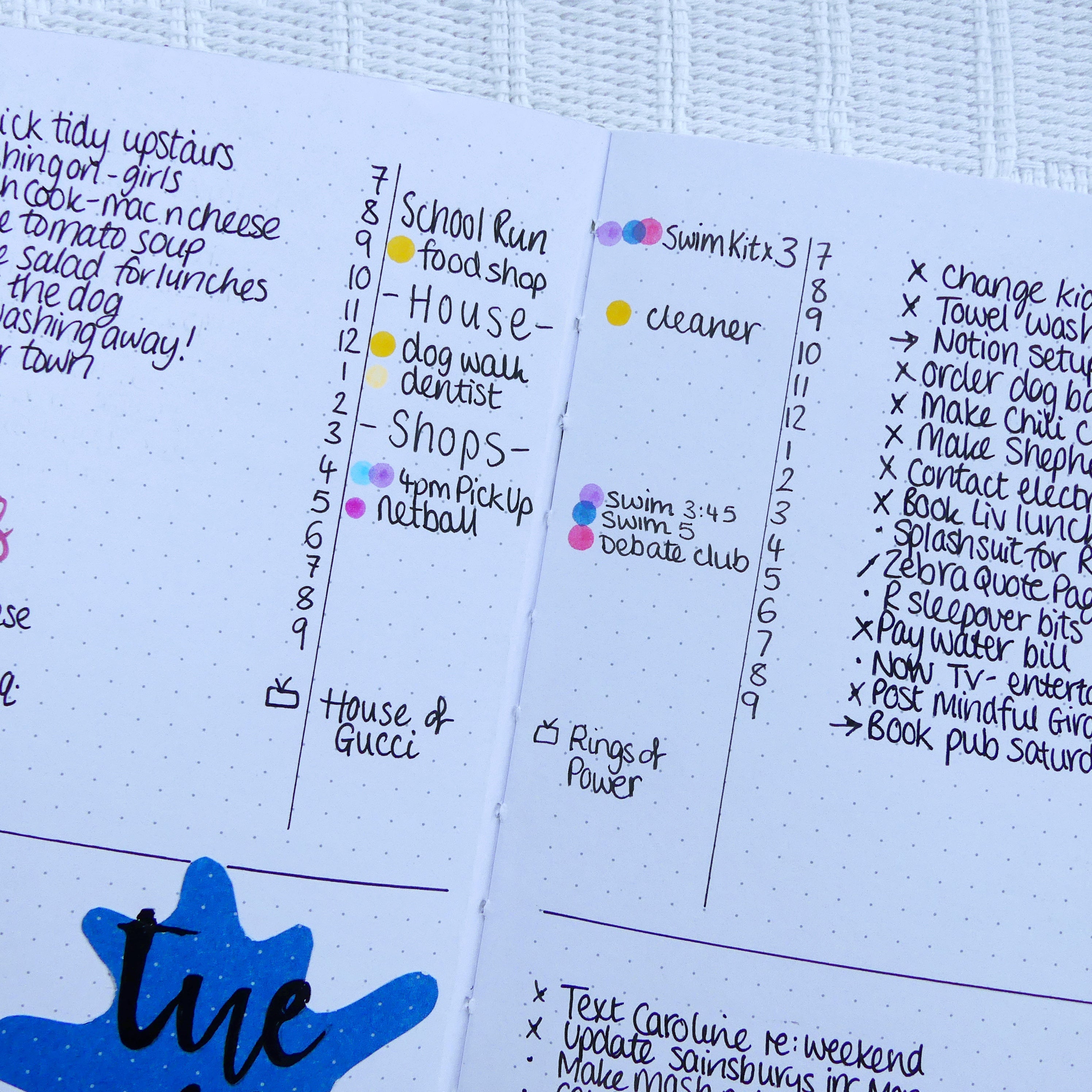 Quick timeline with coloured dots in a journal