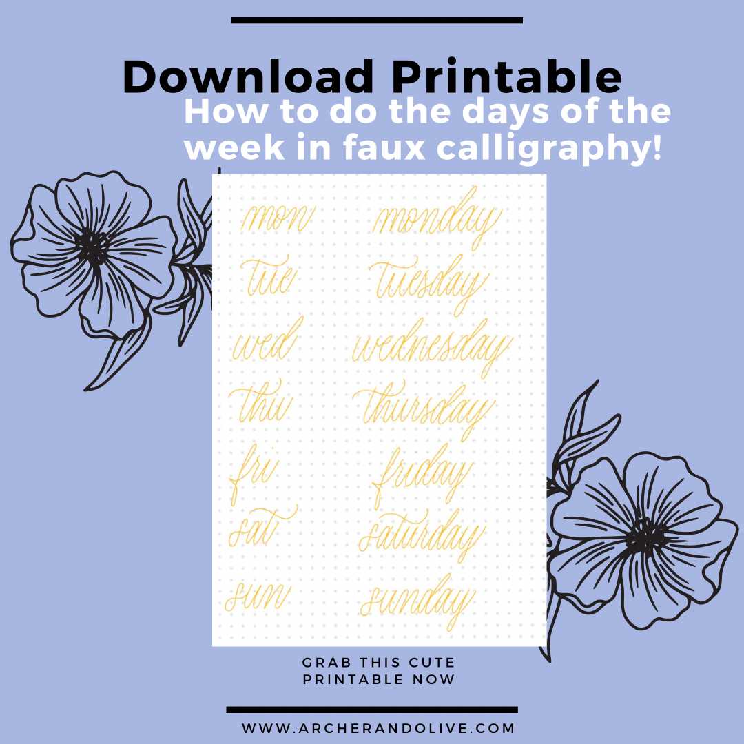 AODT November Days of The Week in Faux Calligraphy Printable Image