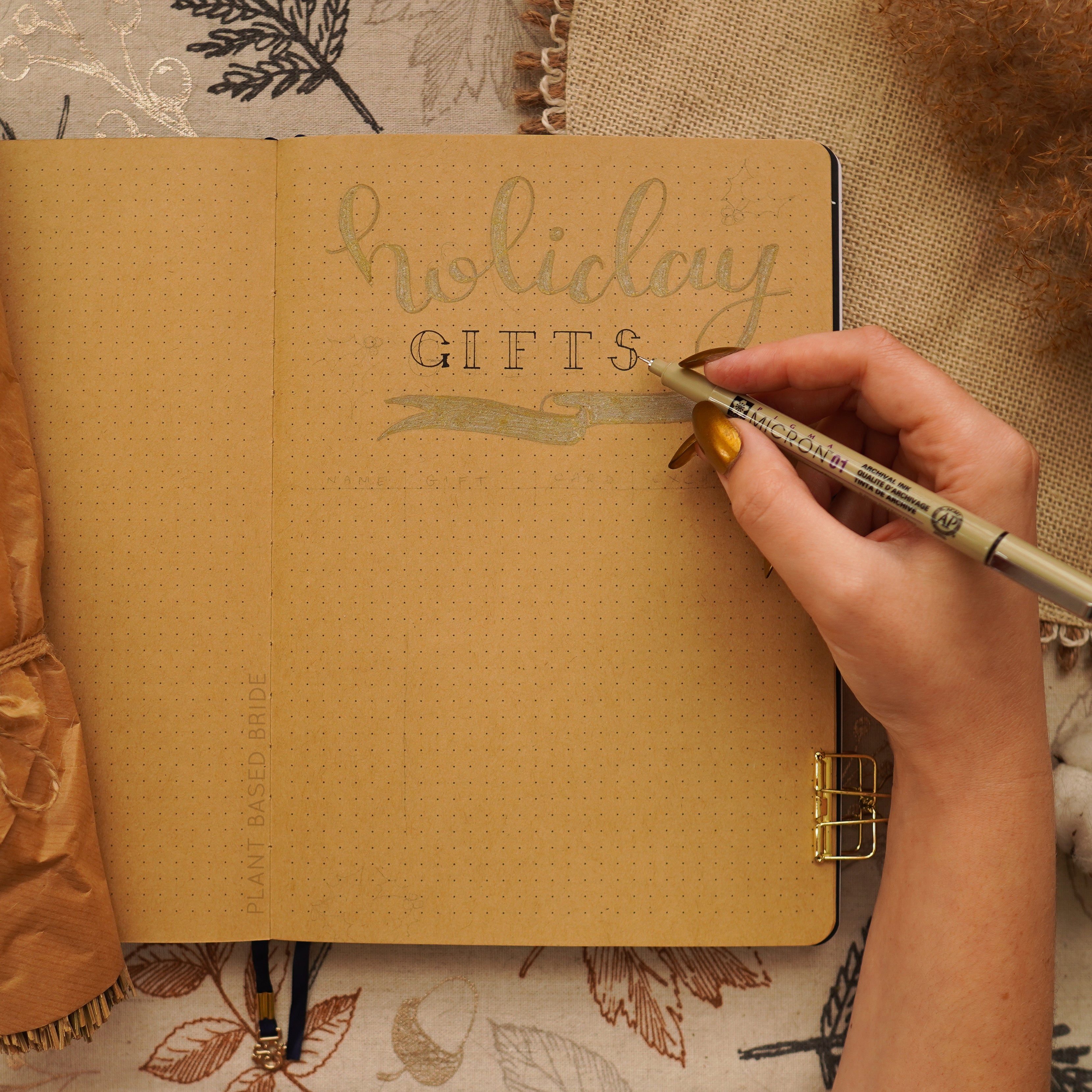 Holiday Gift Tracker Bullet Journal Spread Kraft Paper BuJo