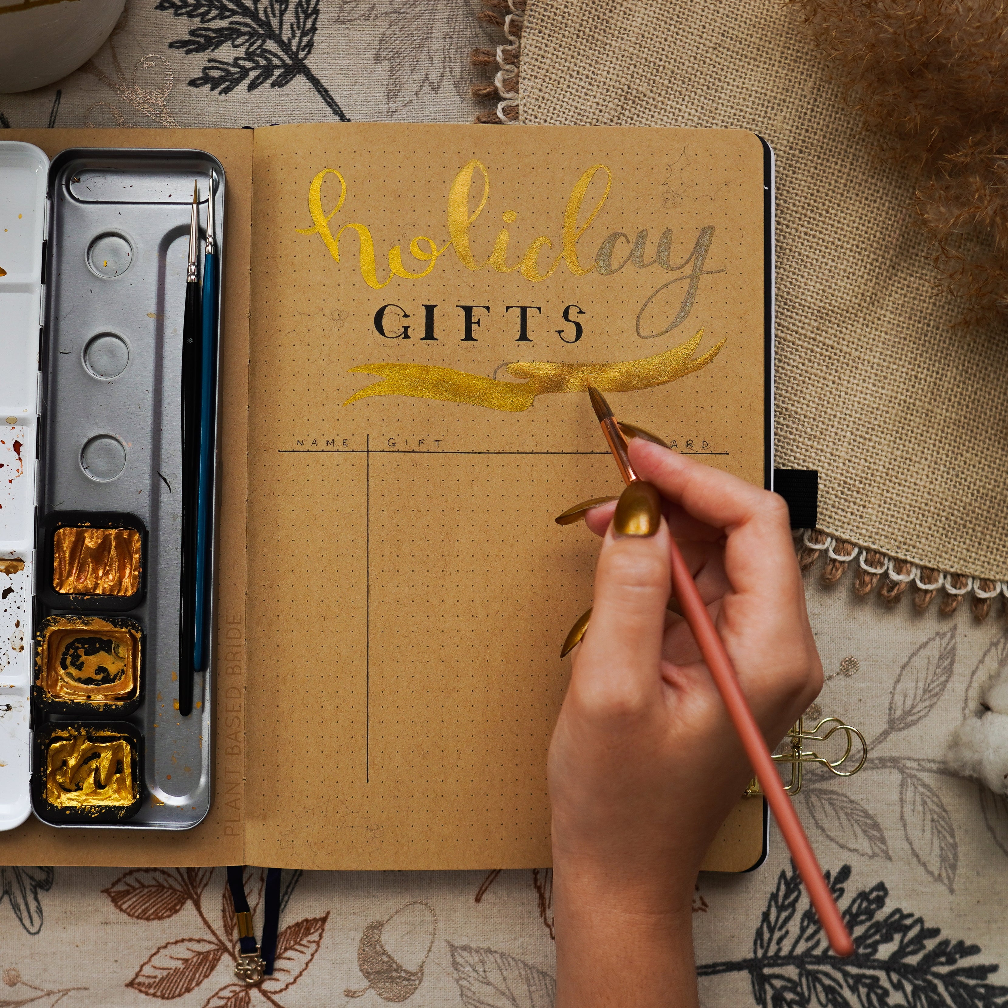 Holiday Gift Tracker Bullet Journal Spread Kraft Paper BuJo