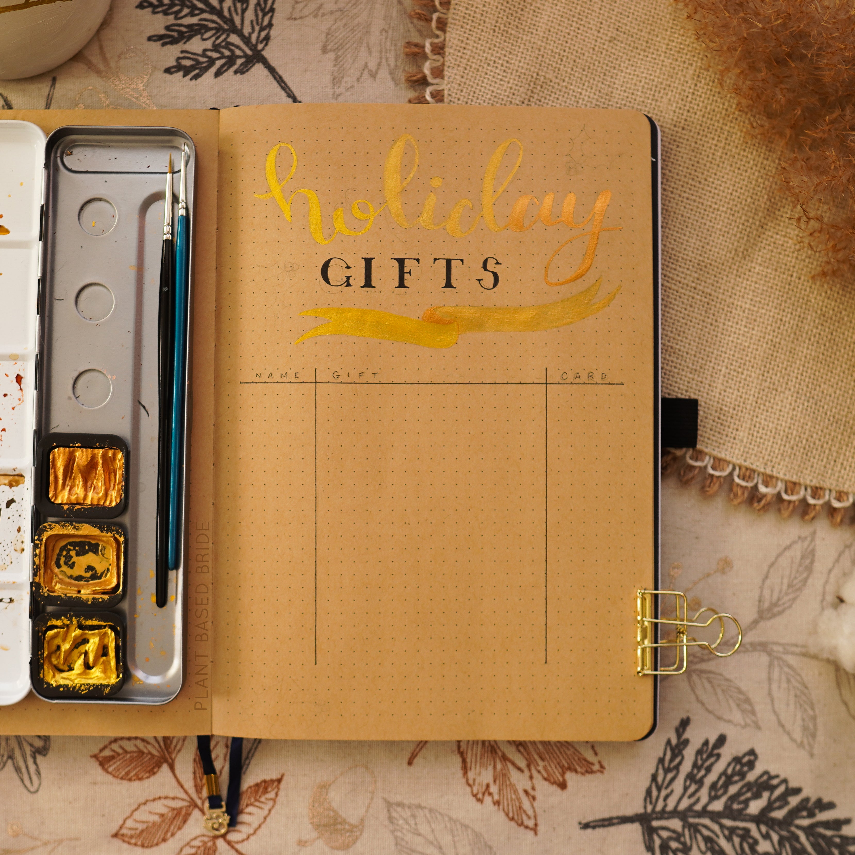 Holiday Gift Tracker Bullet Journal Spread Kraft Paper BuJo