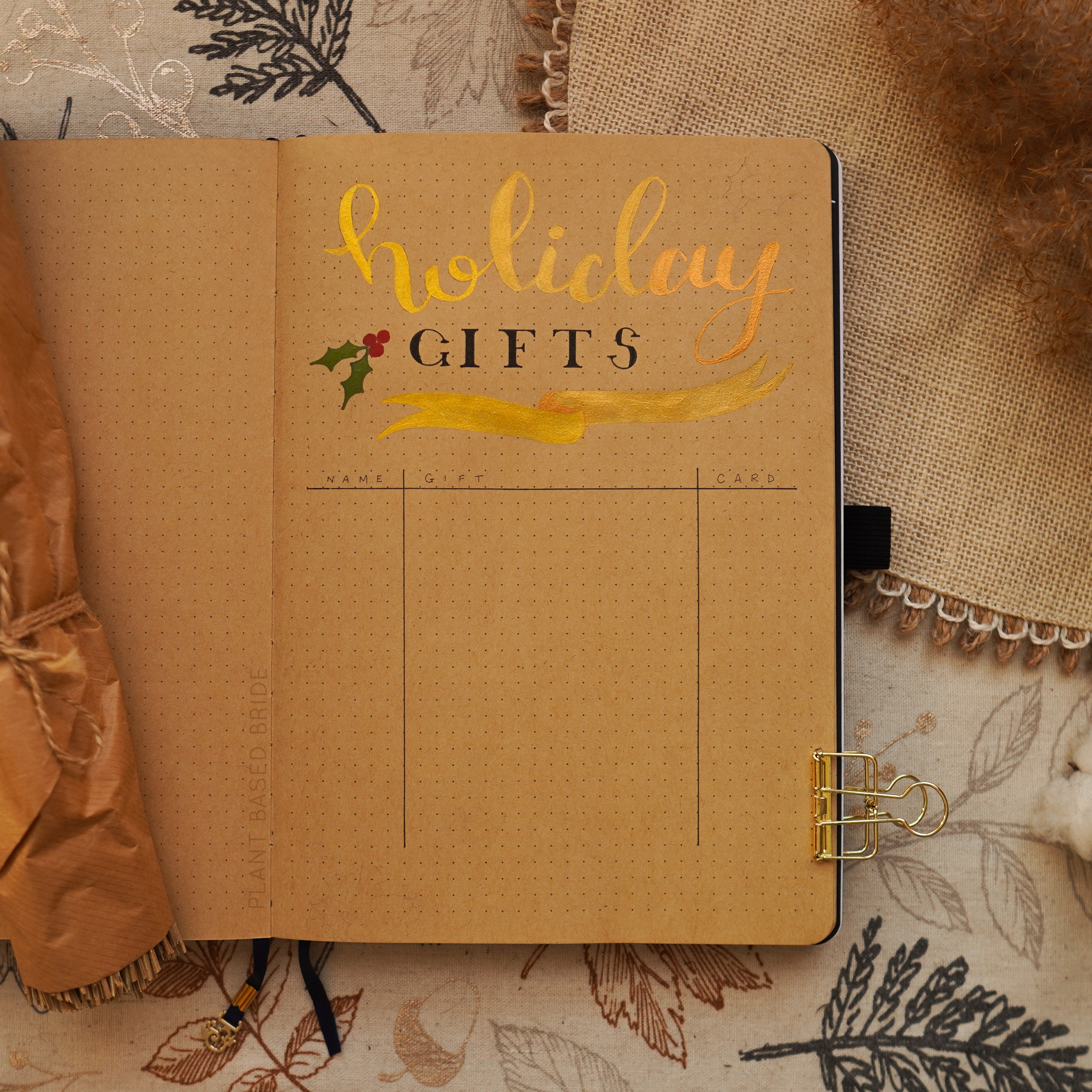 Holiday Gift Tracker Bullet Journal Spread Kraft Paper BuJo