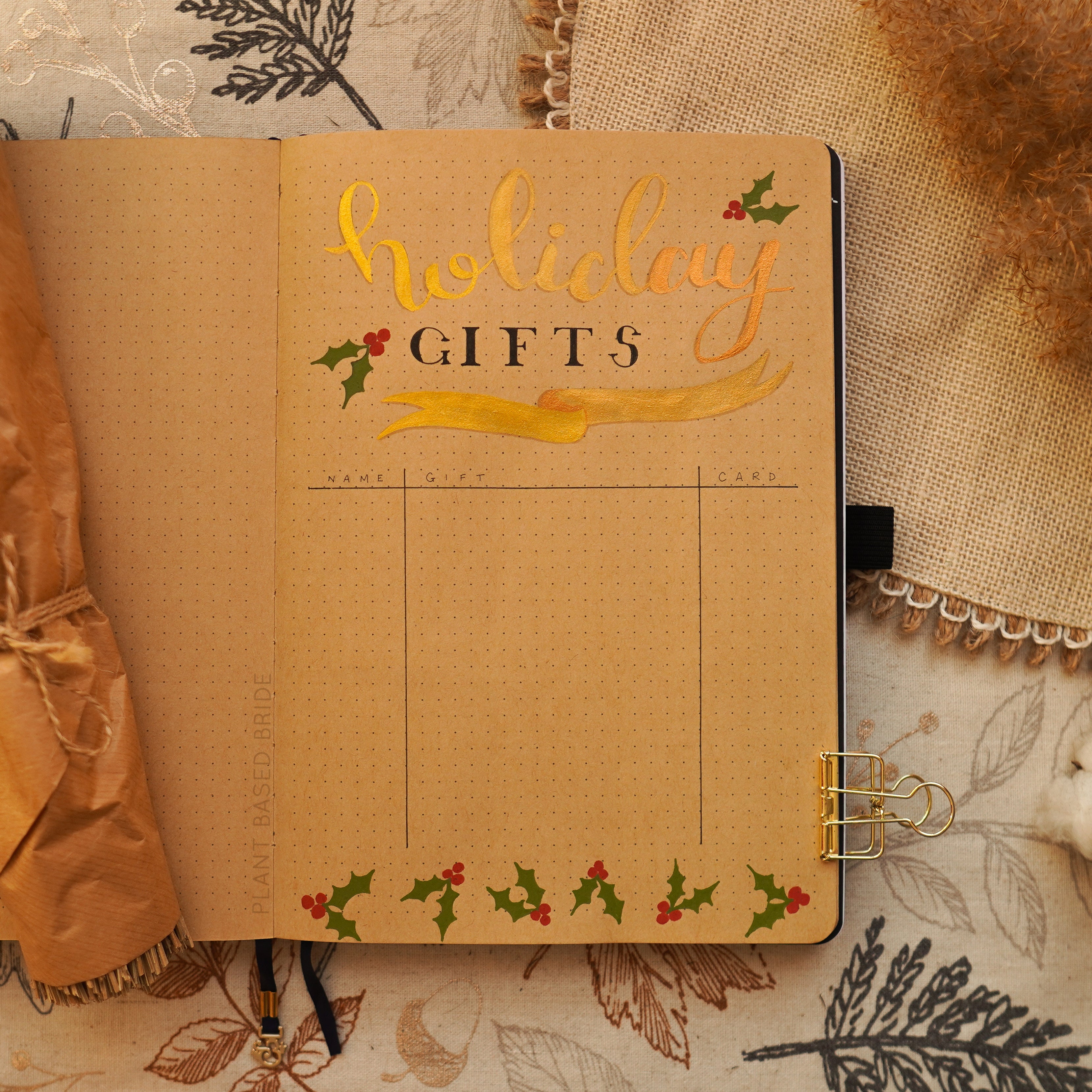 Holiday Gift Tracker Bullet Journal Spread Kraft Paper BuJo