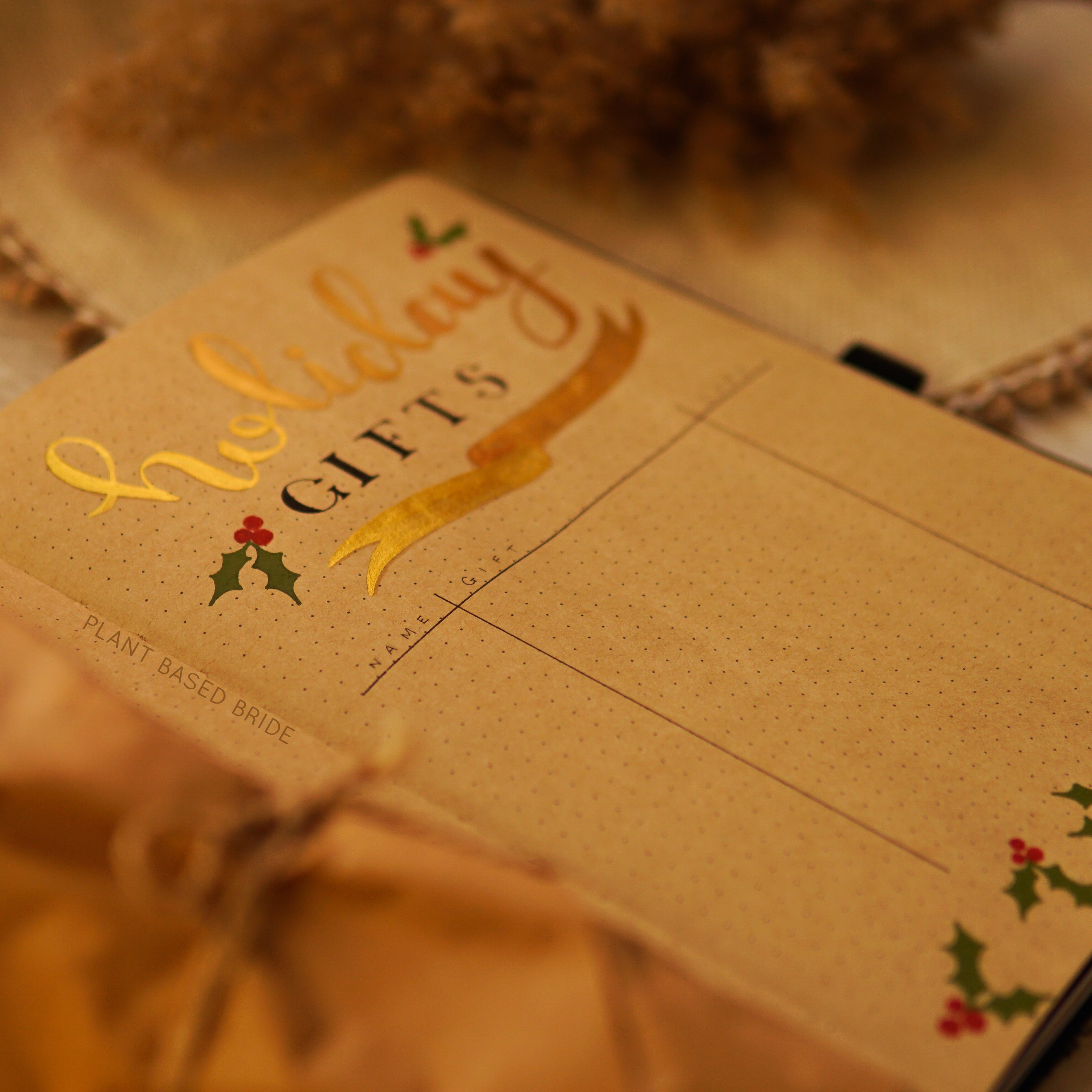 Holiday Gift Tracker Bullet Journal Spread Kraft Paper BuJo