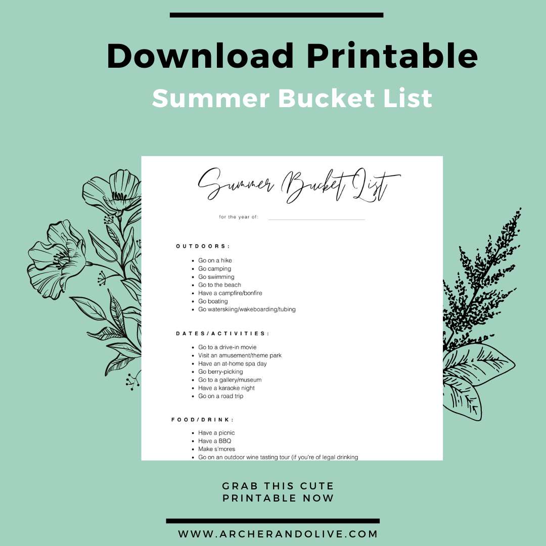 free summer bucket list printable