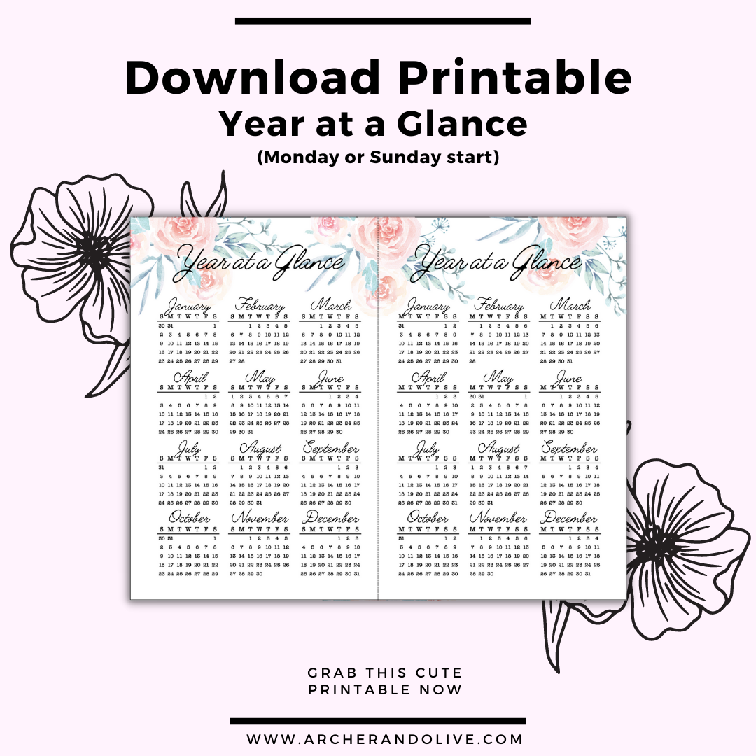 FREE Printable Bullet Journal Year at a Glance Calendar