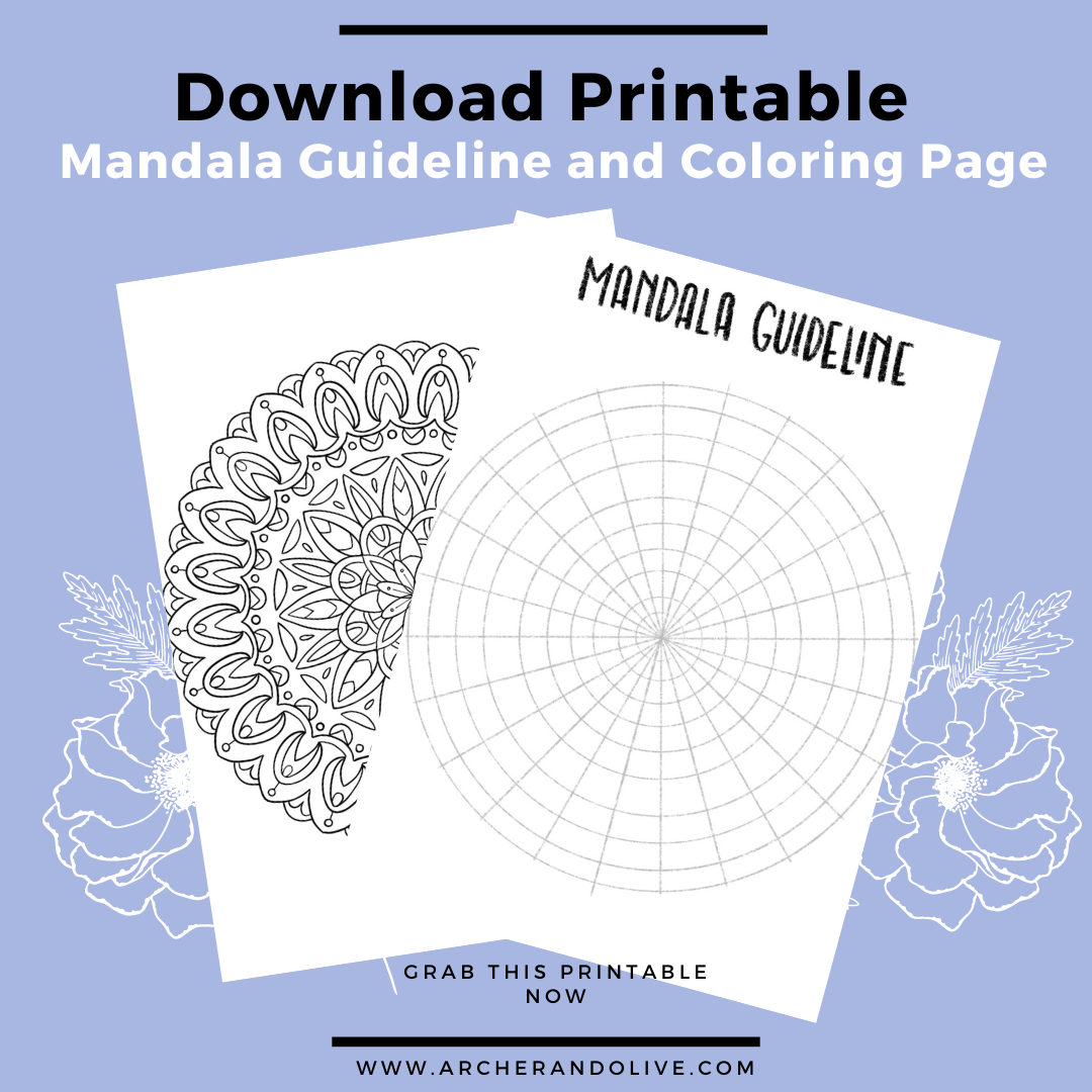photo of printable of mandala guidelines and a mandala coloring page