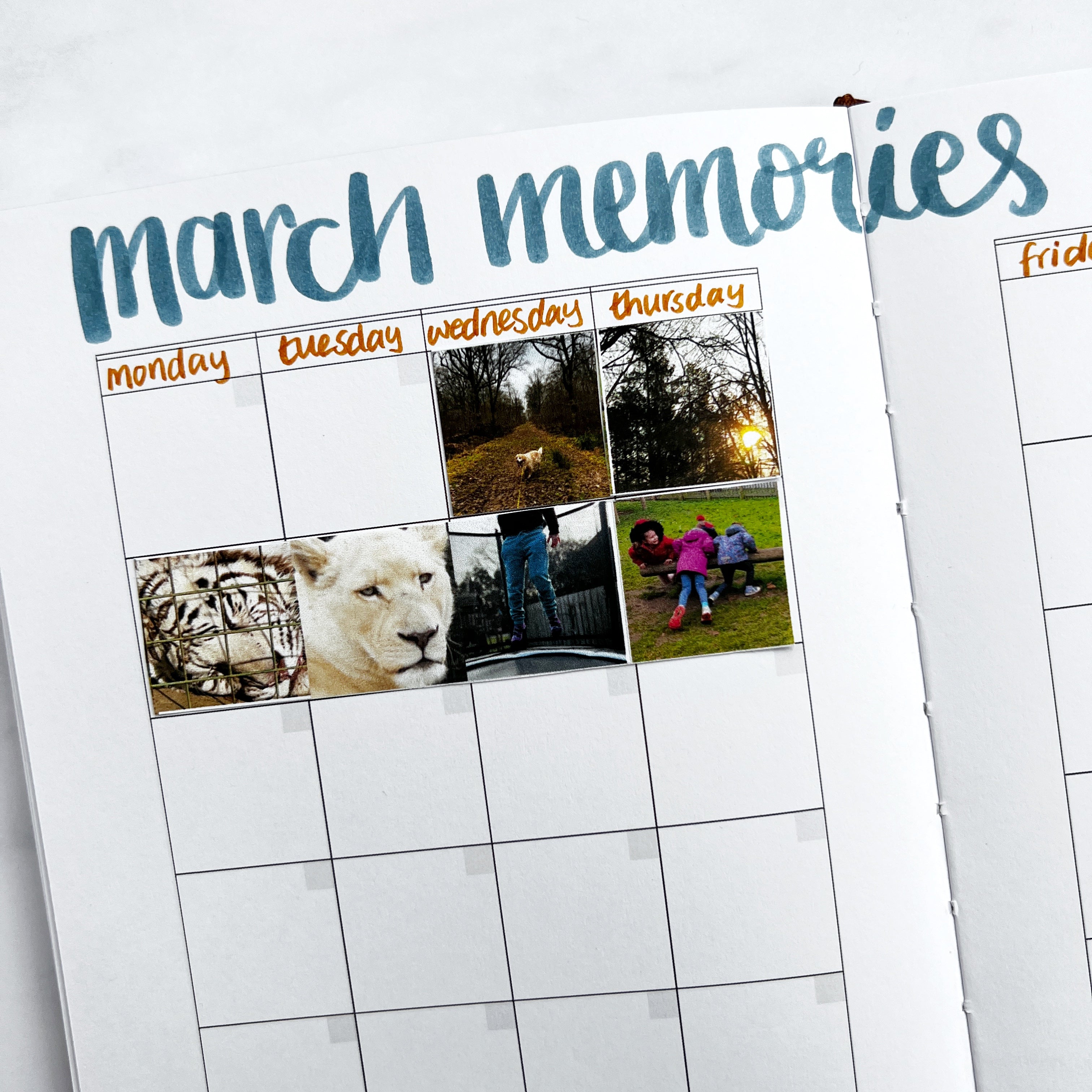 Mini photos on calendar page of planner 