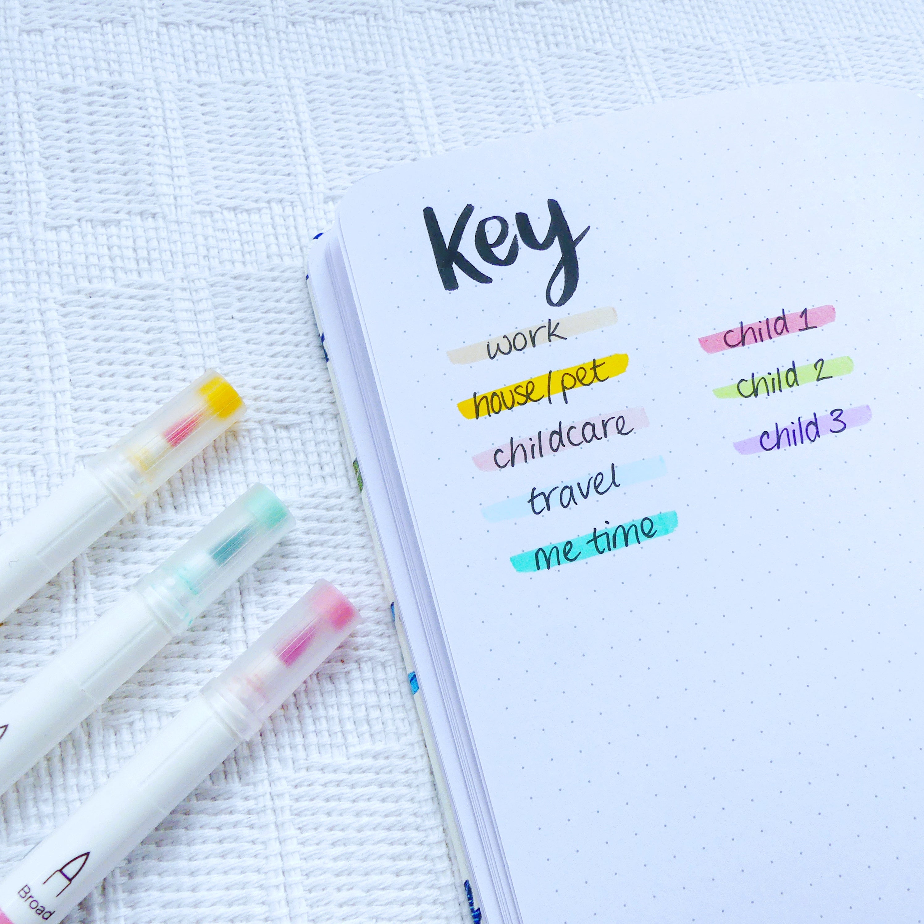 Colour coded key for parents including childcare