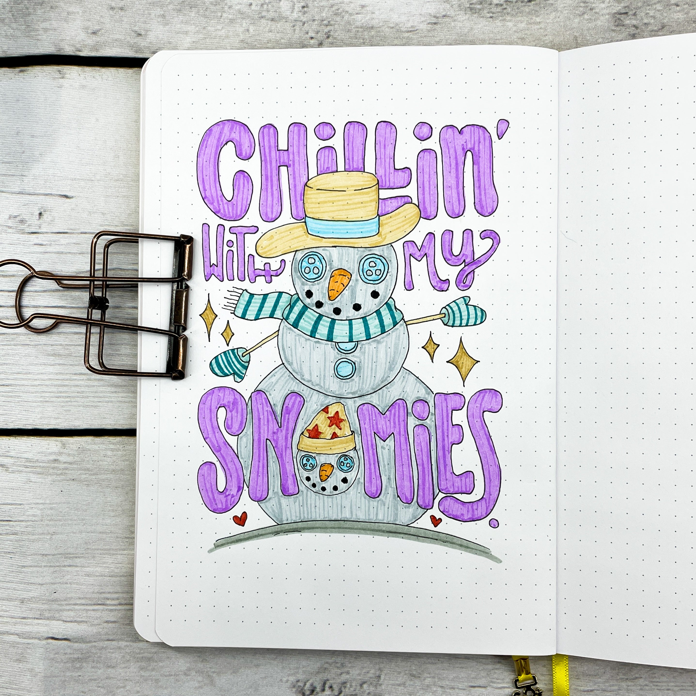 photo of colored in snowman and the quote "chillin with my snowmies"