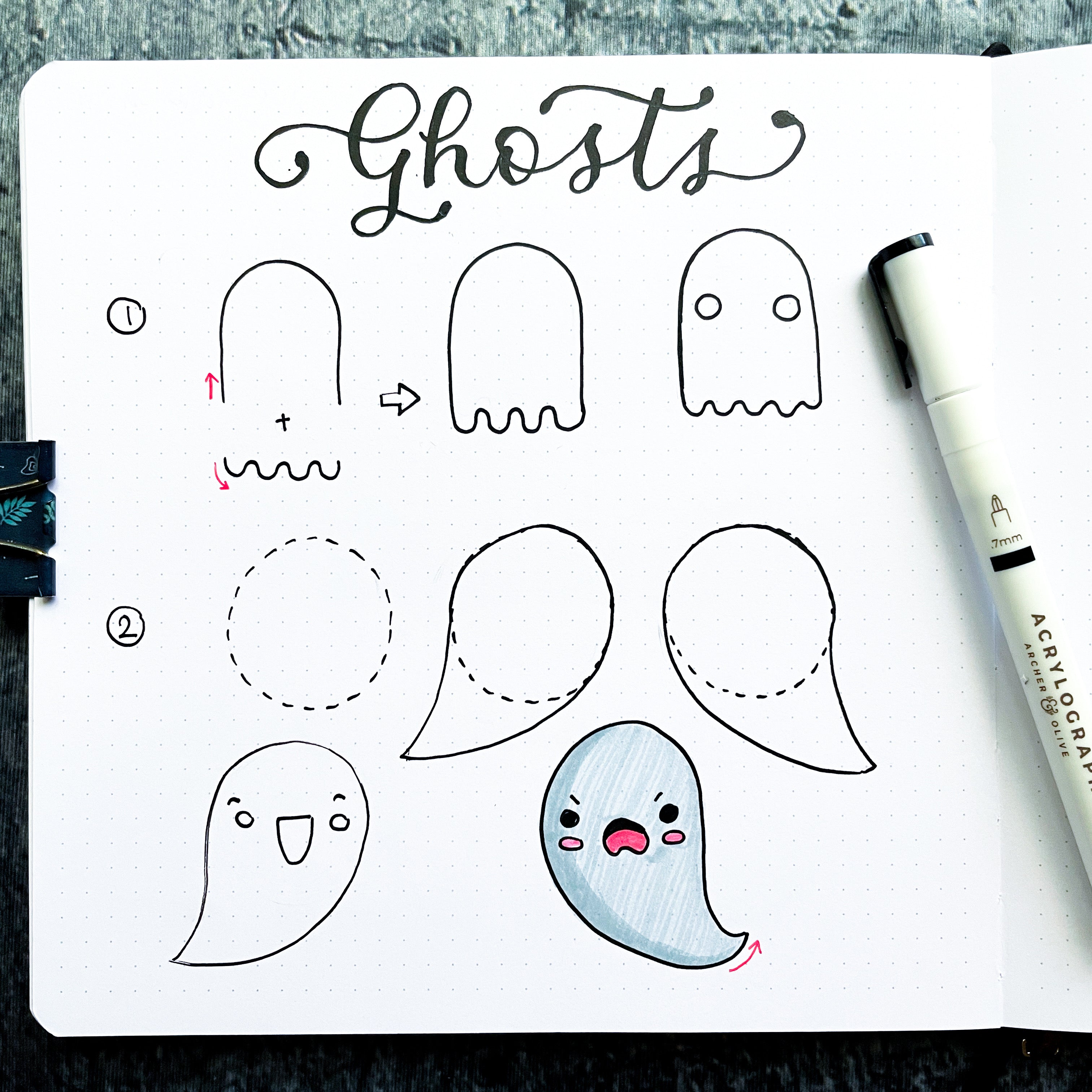 image of ghost doodles broken down step by step