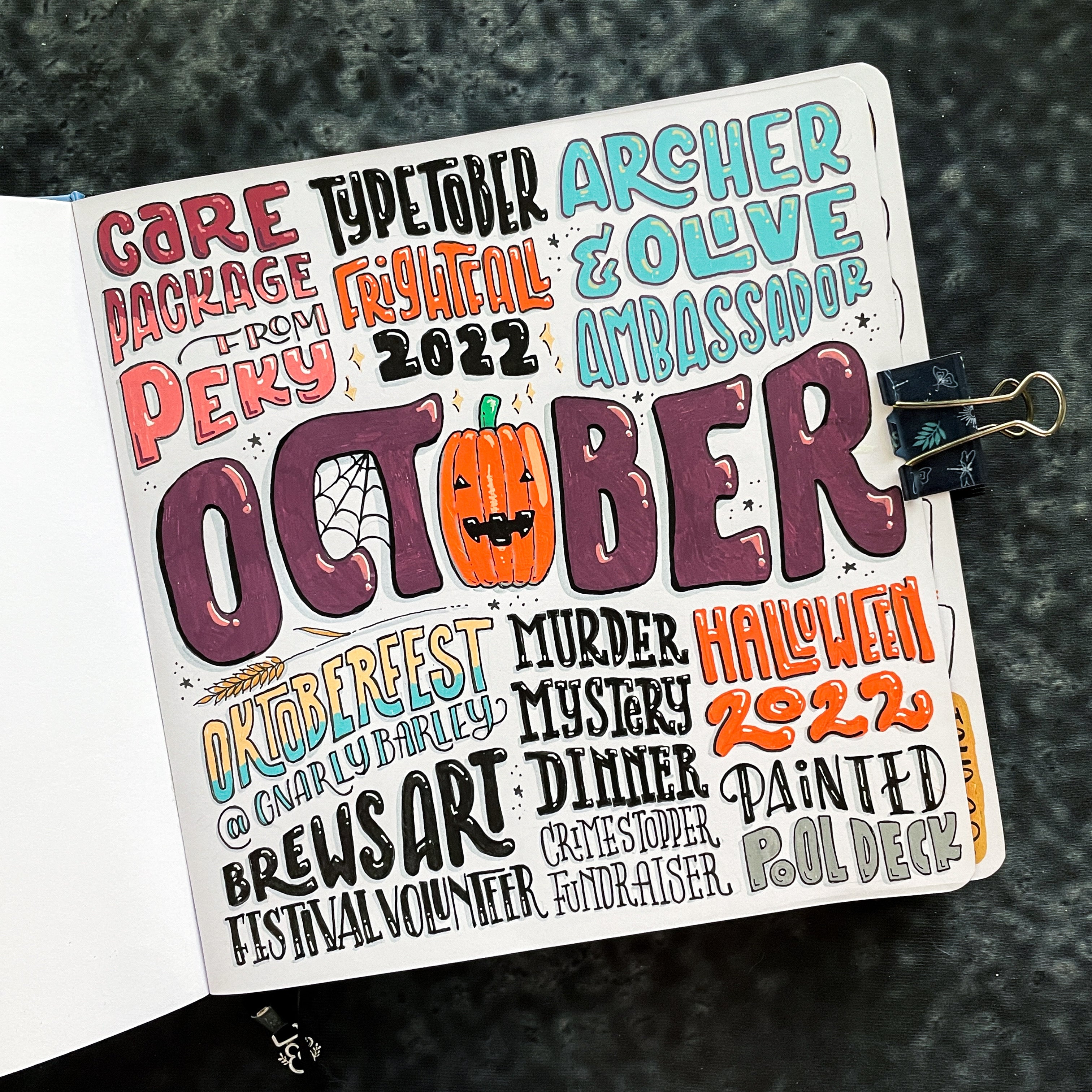 image of October lettering recap spread