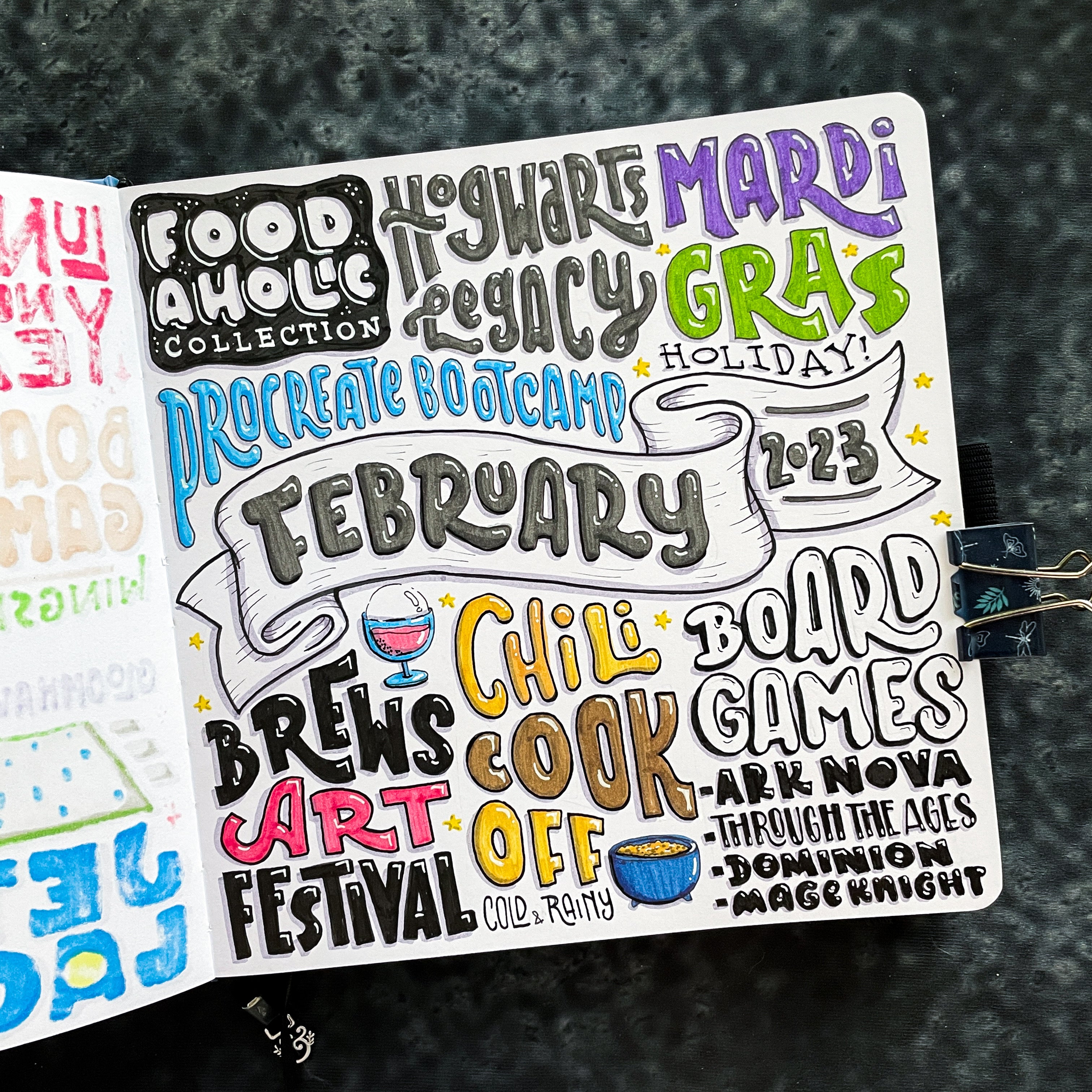 image of February lettering recap spread