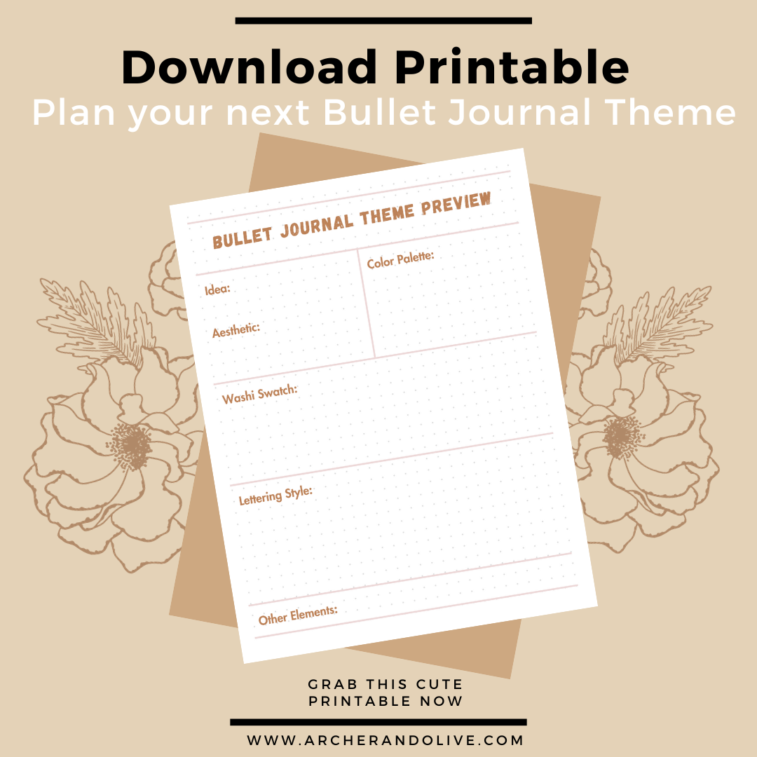 Image with action item to download free bullet journal theme preview printable