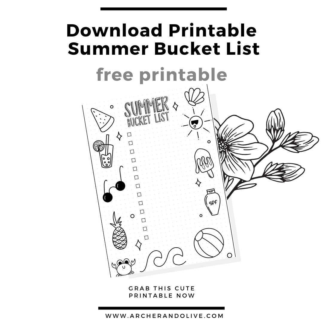 free printable, freebie, bucket list, summer bucket list, masha plans, archer and olive