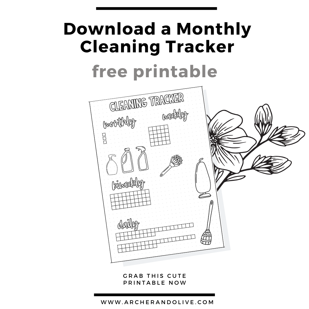 free printable, masha plans, archer and olive, cleaning tracker, bullet journal tracker