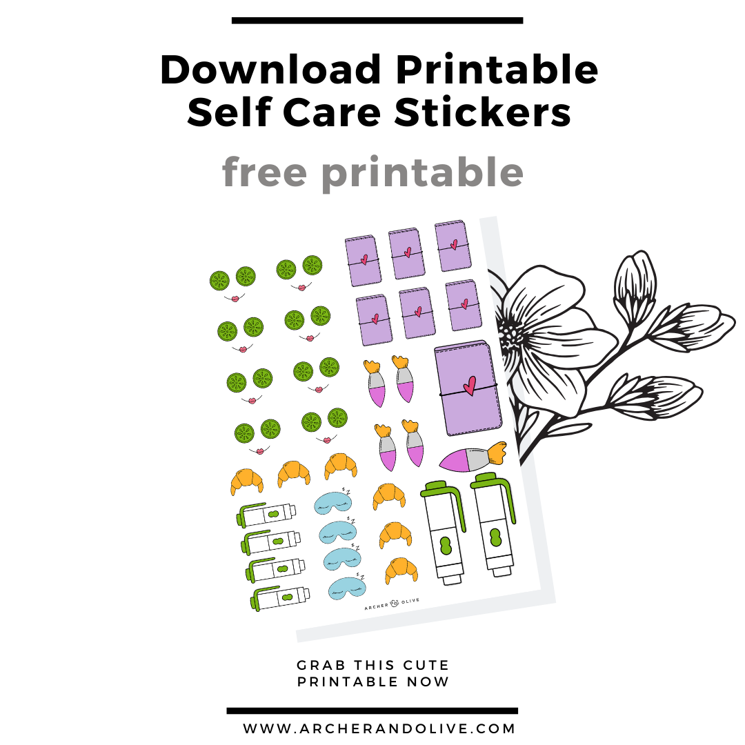 free printable, masha plans, archer and olive, self care stickers