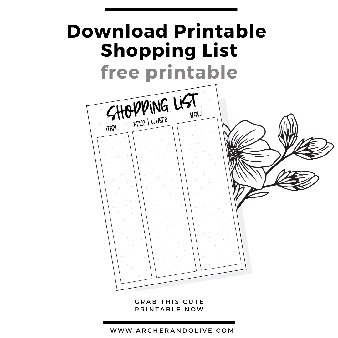 freebie, free printable, shopping list, bullet journal printable