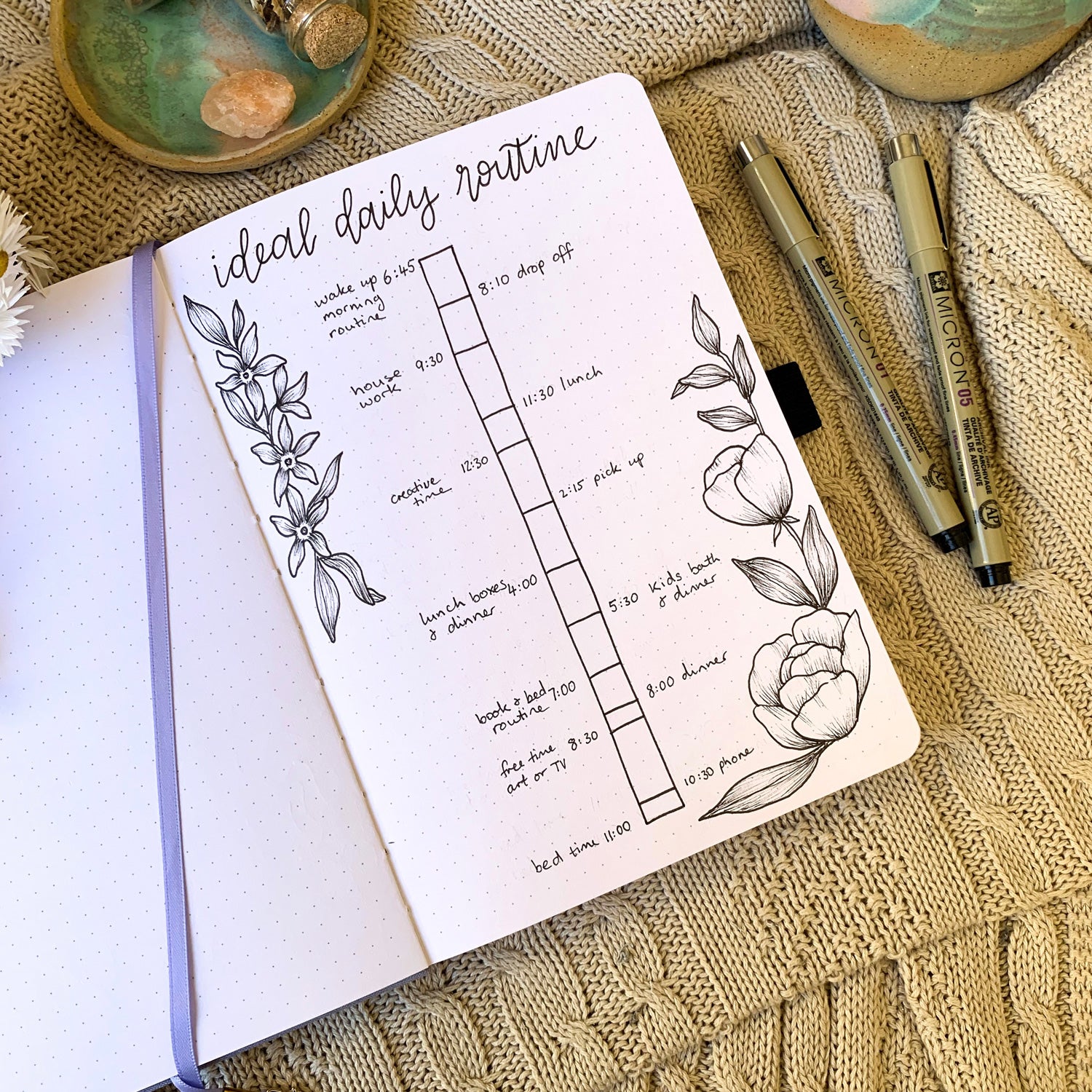 daily routine bullet journal spread example