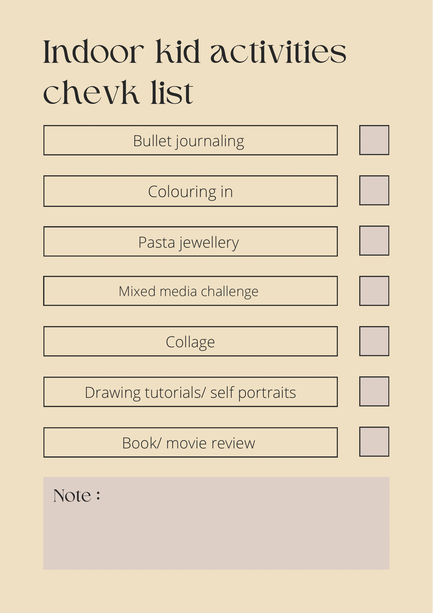 movie review checklist