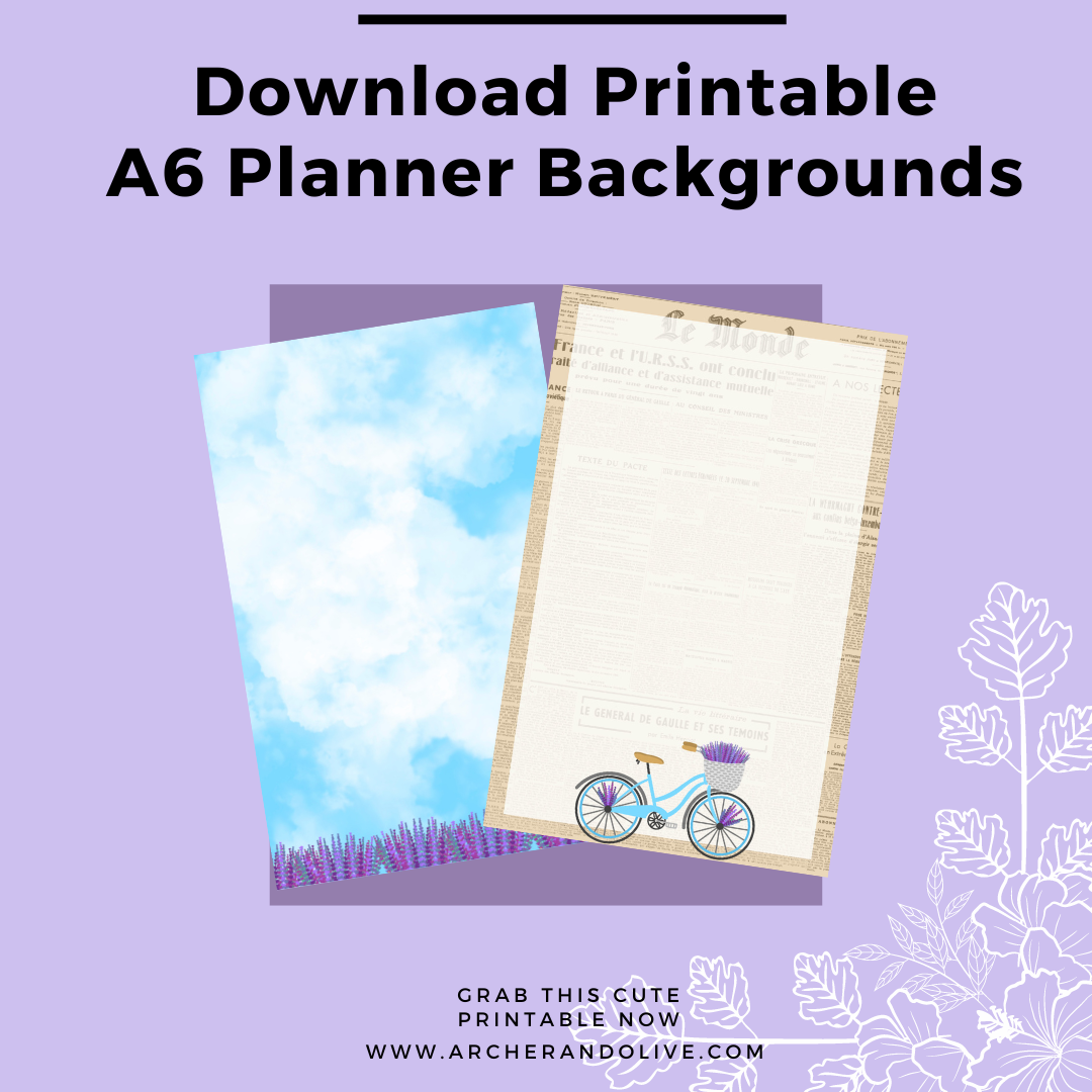 Downloadable printable for A6 planner backgrounds including lavender fields images