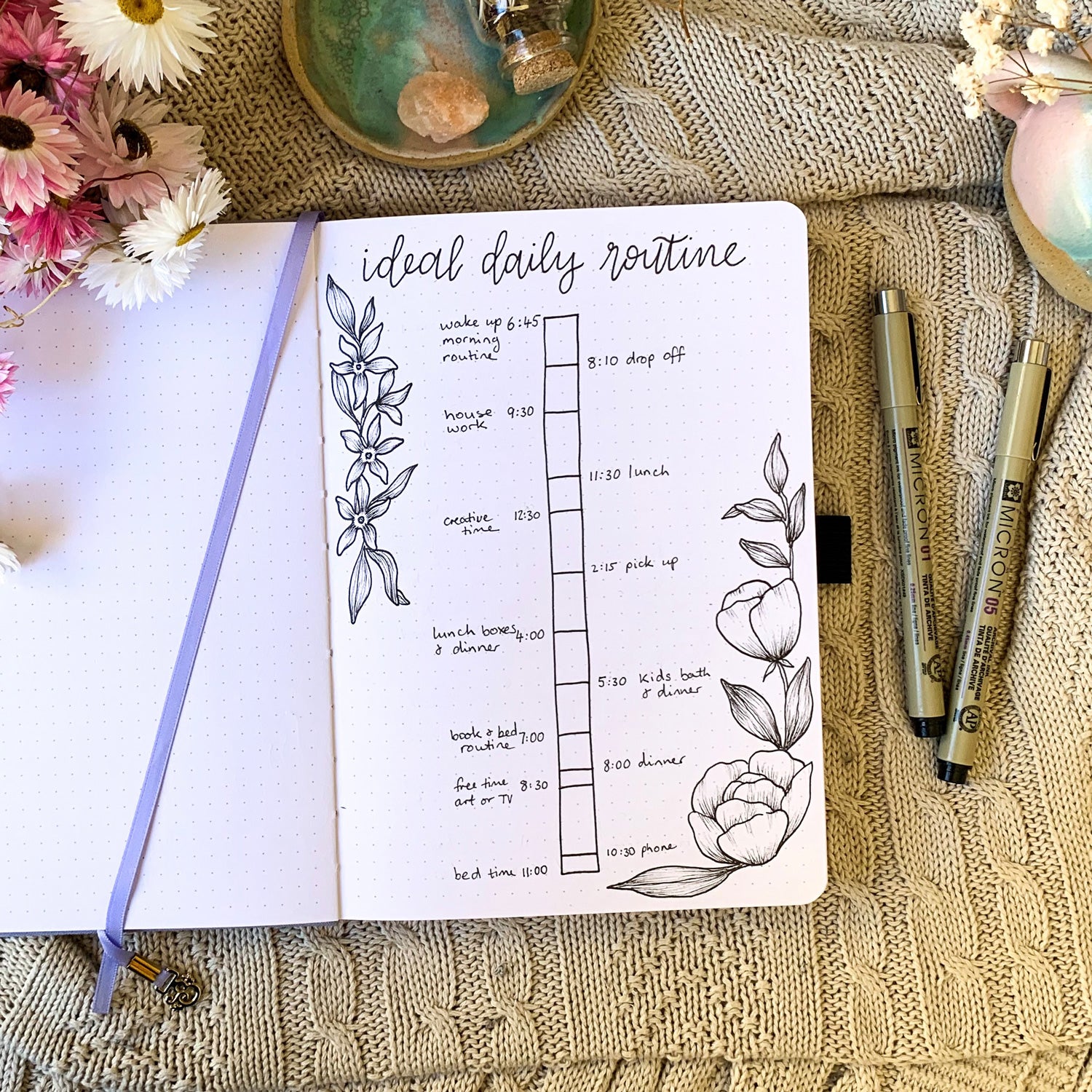 full routine spread with timeline and activities at each time