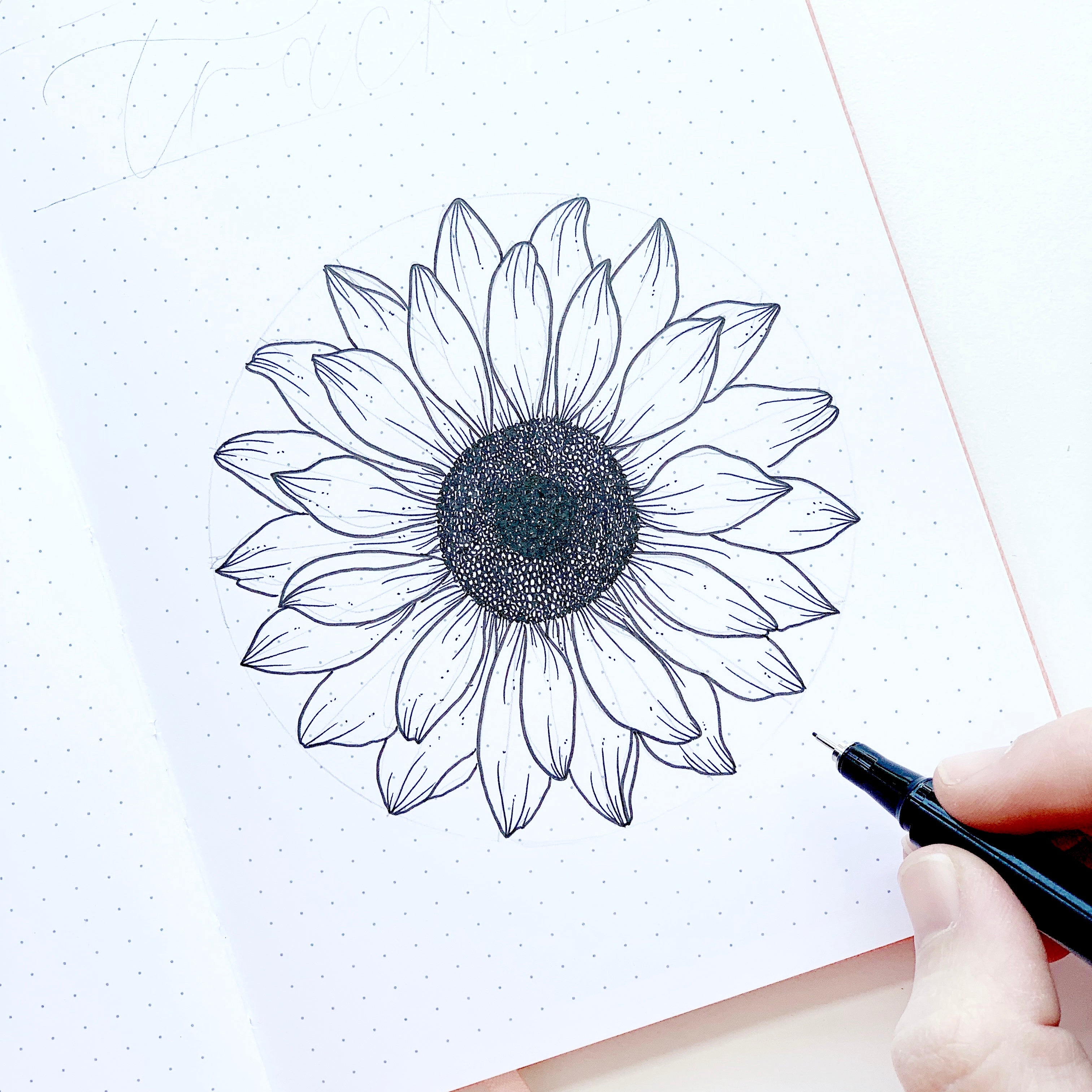 Learn how to make a sunflower habit tracker in your dot grid notebook with Adrienne from @studio80design!