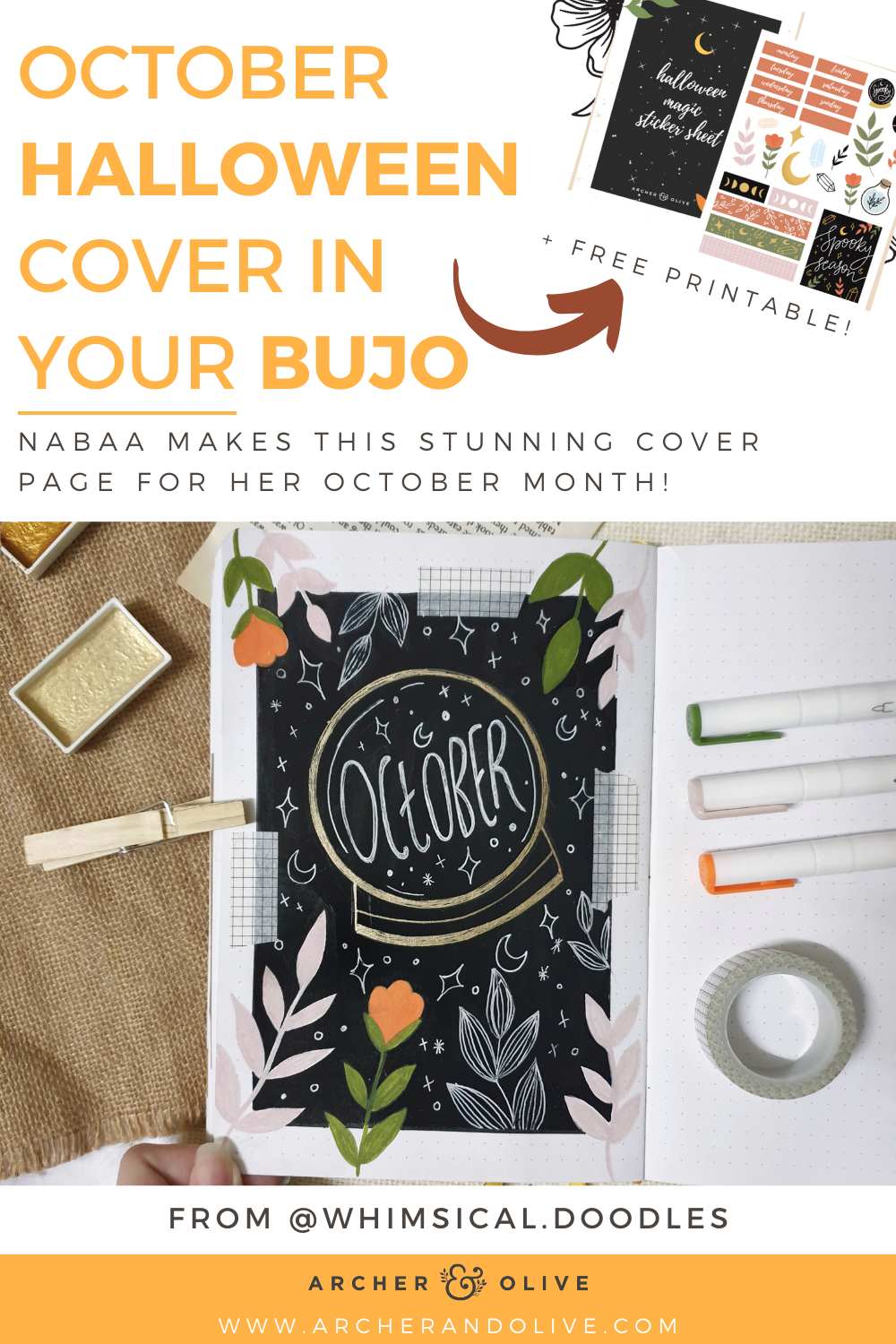 Bullet Journal Idea: Halloween Theme + Free Printable Sticker Sheet!