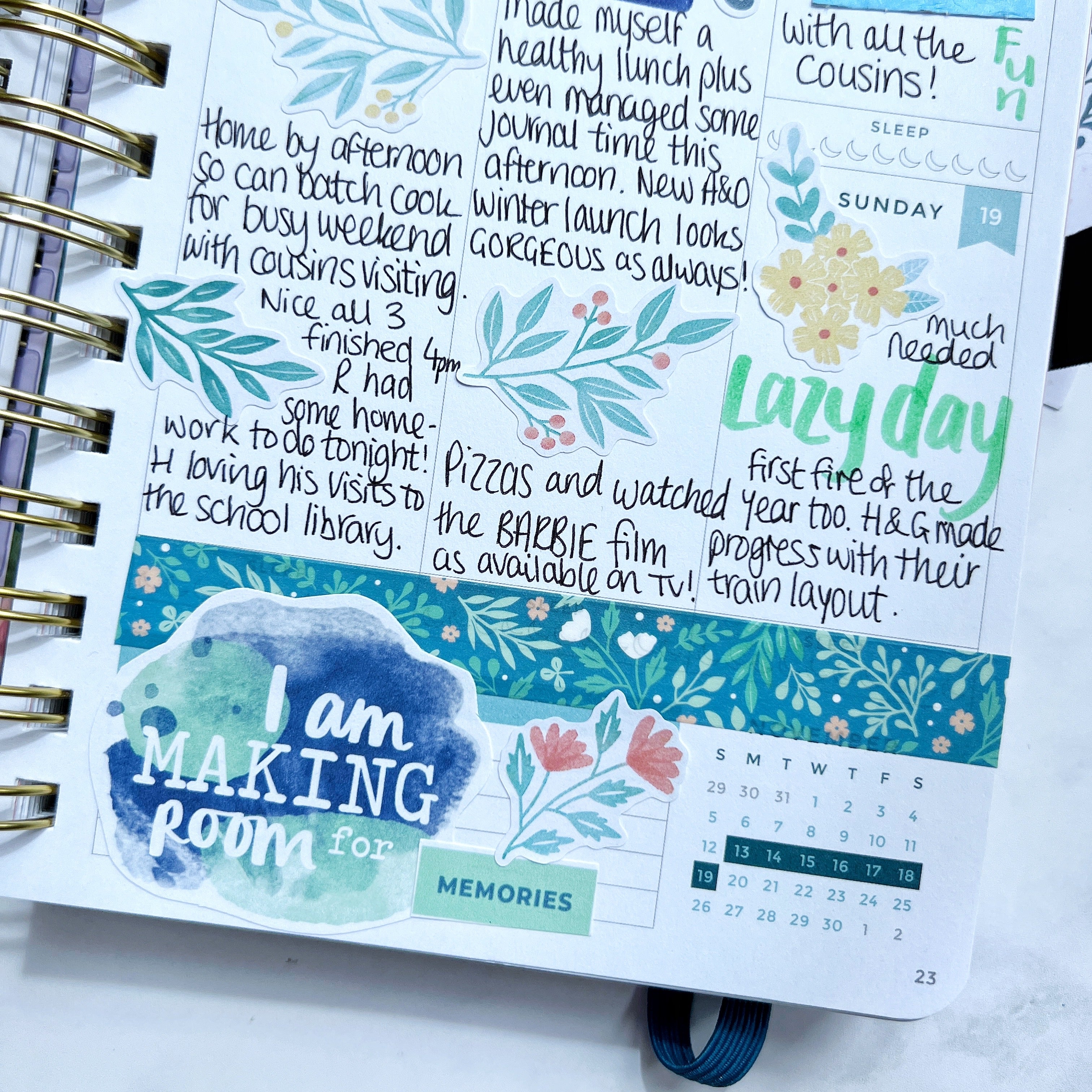 Open planner used as memory journal with stickers