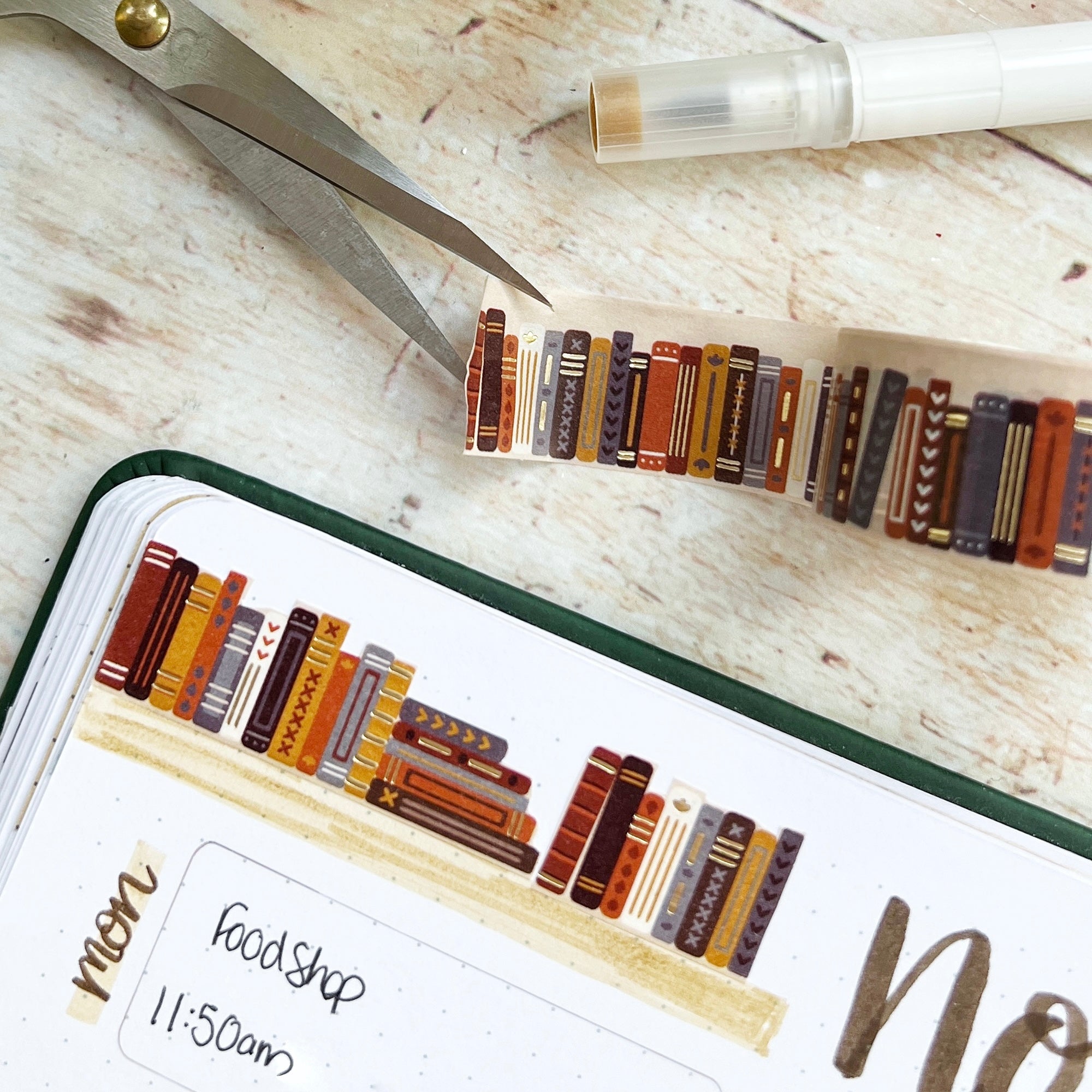 Bookshelf washi tape cut to be more realistic on the page