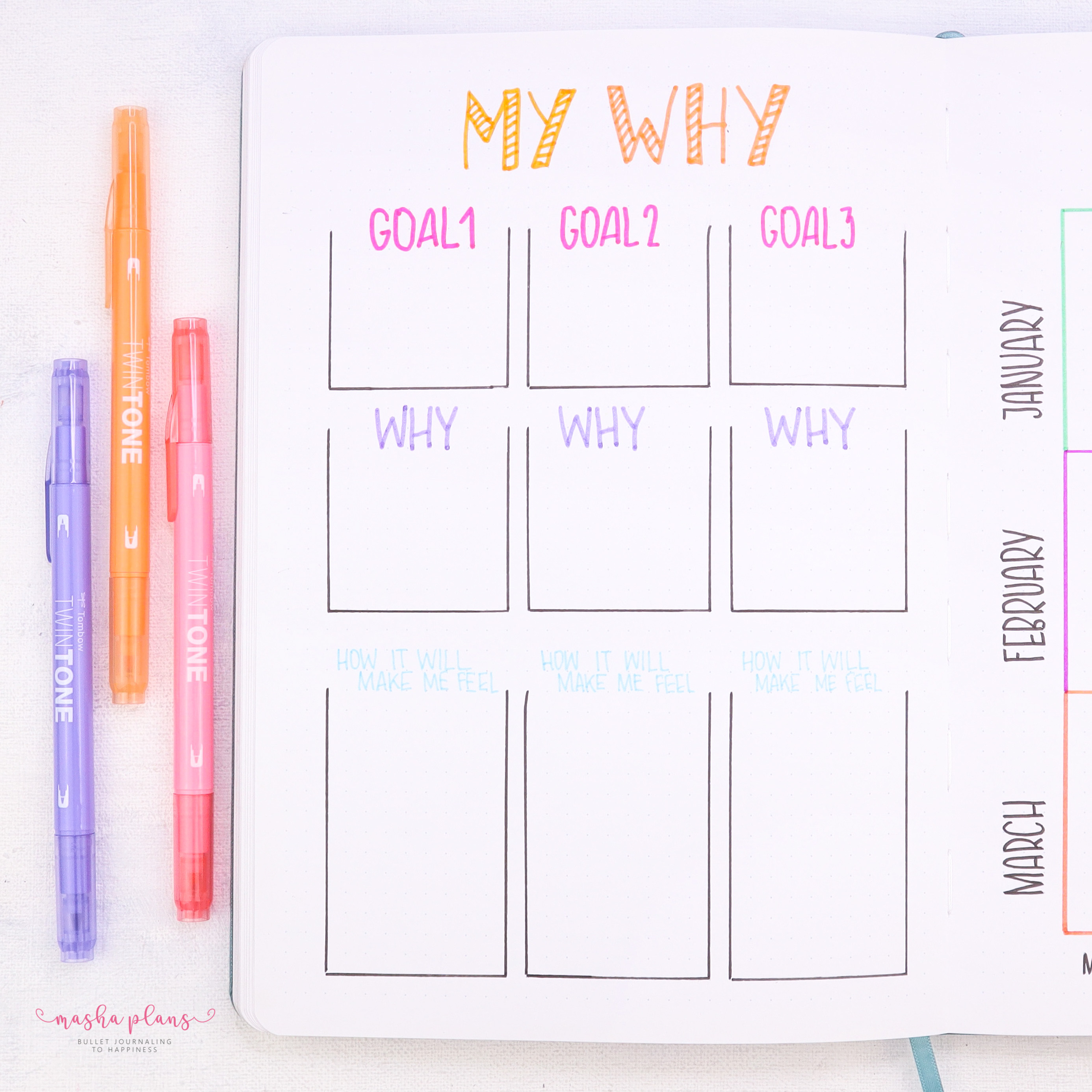 goals, goal setting, bullet journal, bujo page ideas, masha plans, archer and olive