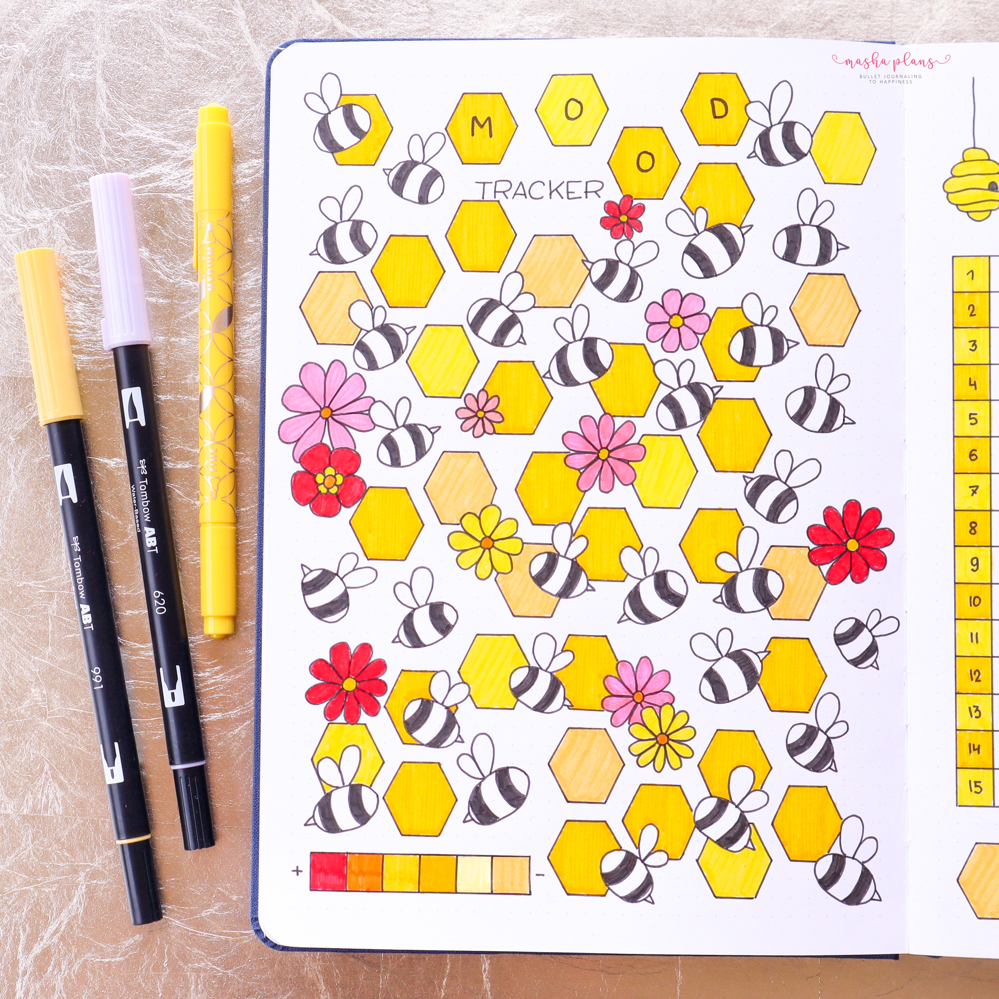 bullet journal, tracker, mood tracker, masha plans, bees, archer and olive