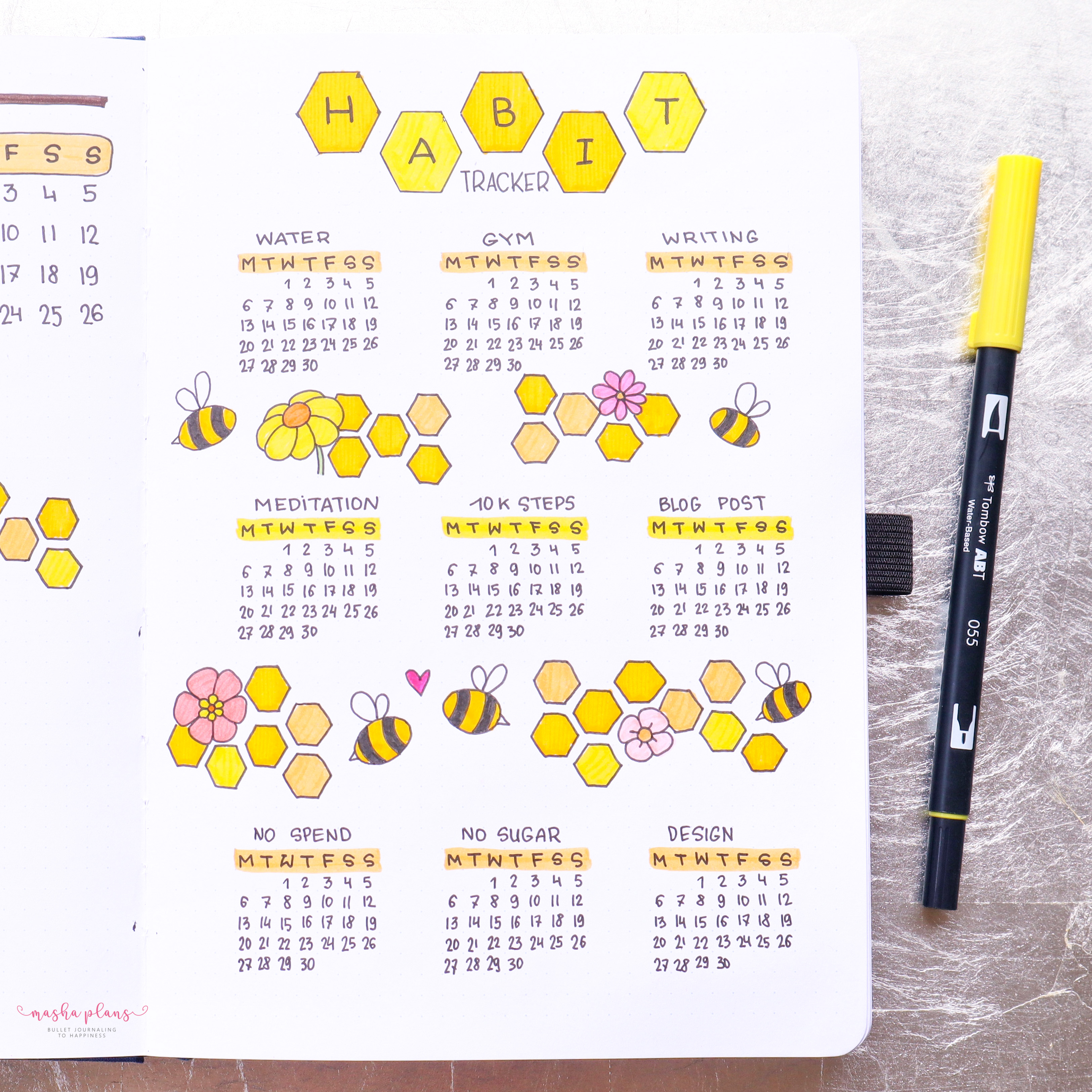 habit tracker, plan with me, masha plans, archer and olive, bees