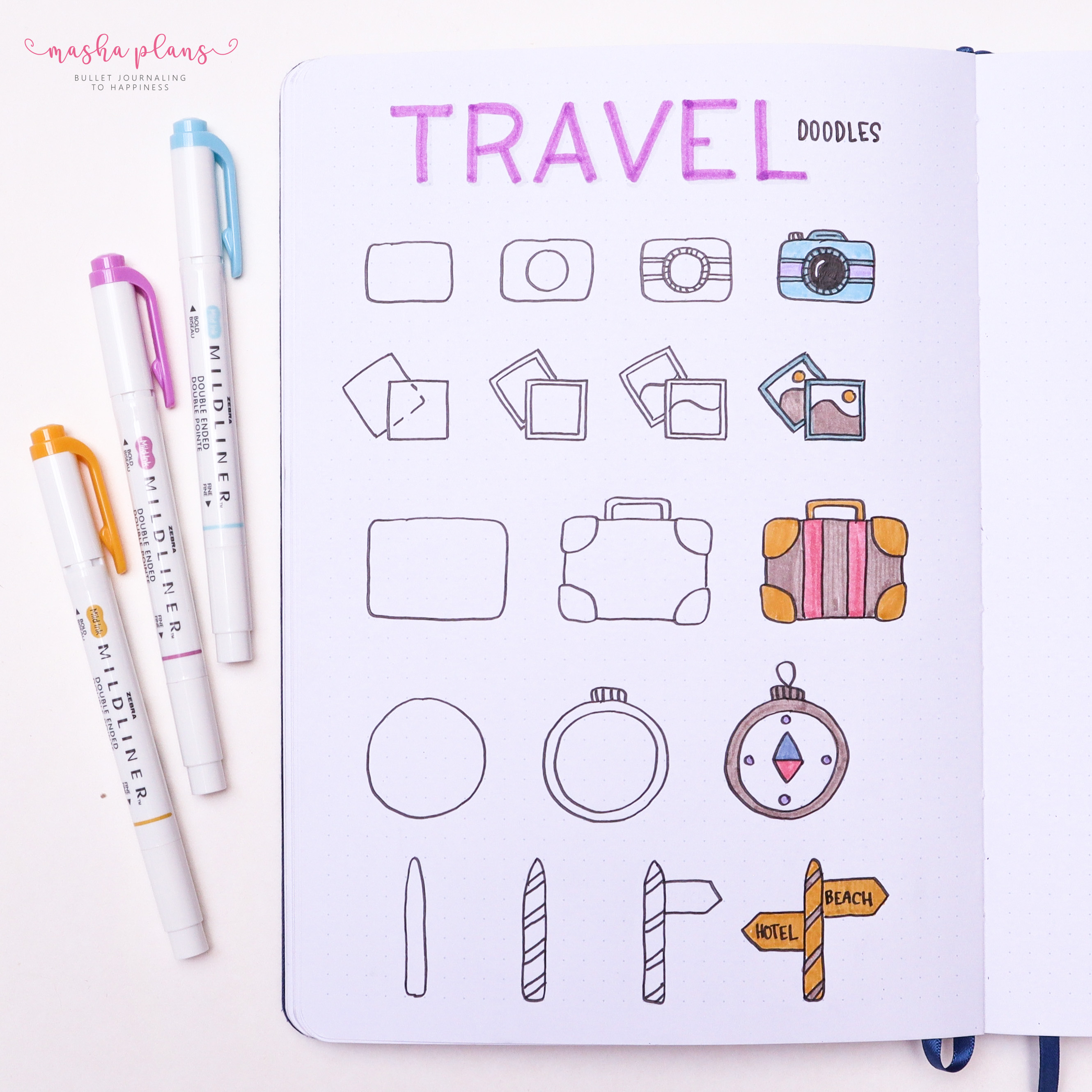 travel doodles, how to doodle, tutorial, masha plans, archer and olive