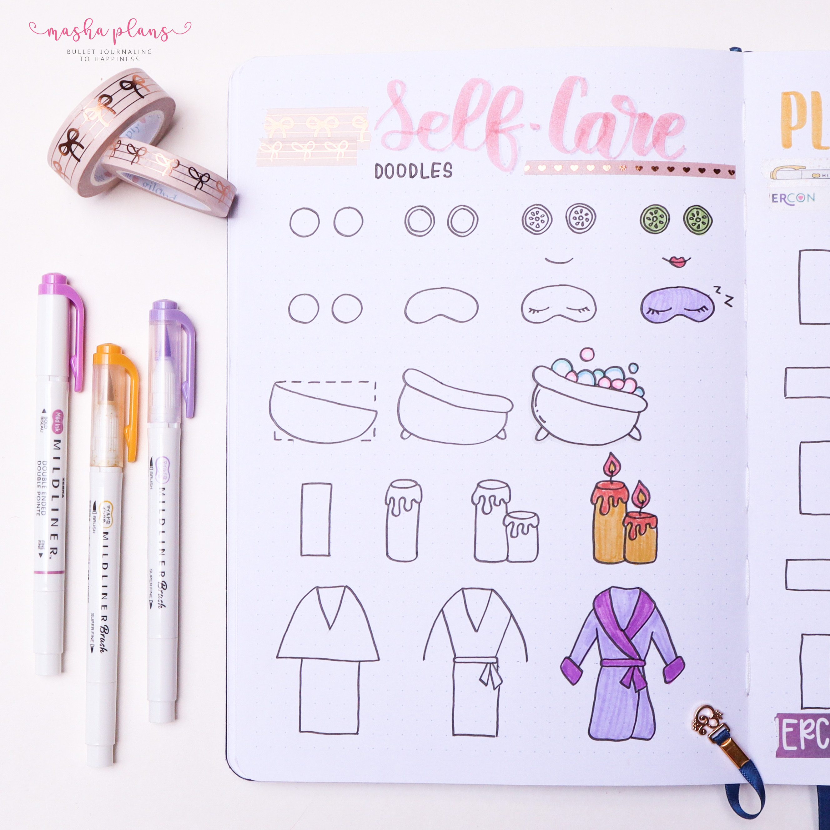 self care doodles, how to doole, tutorial, self care, masha plans, archer and olive