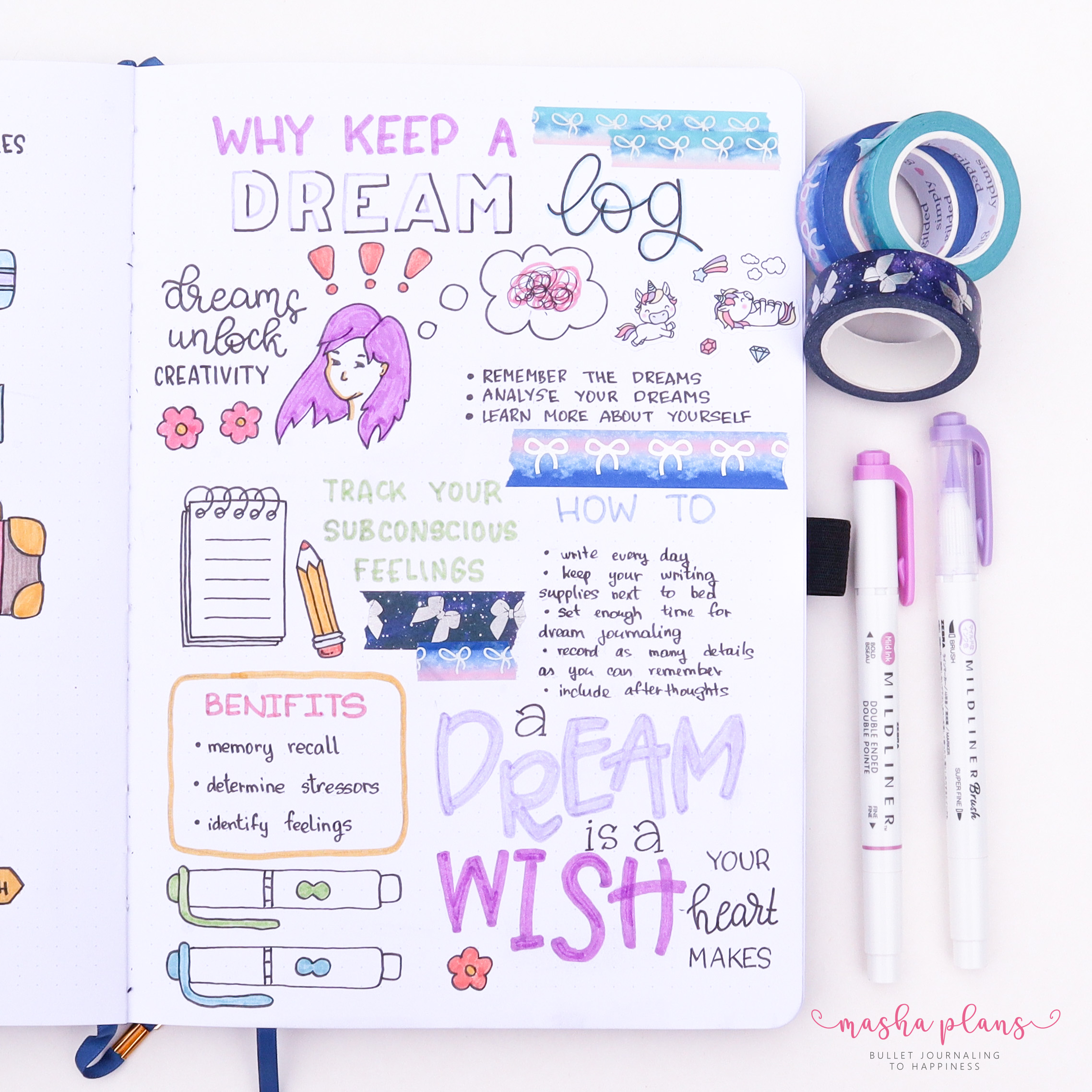 Bullet Journal, masha plans, dream log, archer and olive