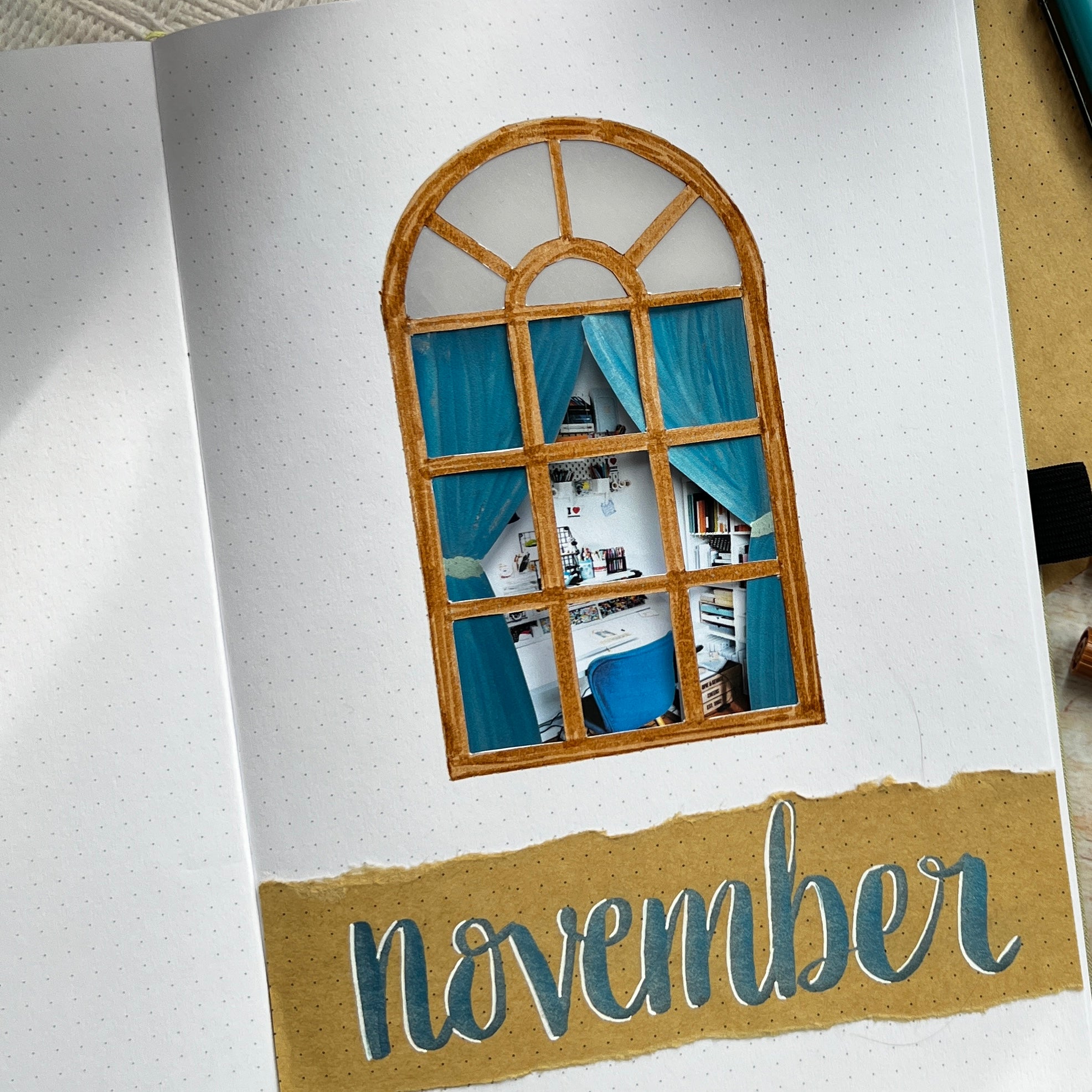 November cover page of window onto a photo of desk area