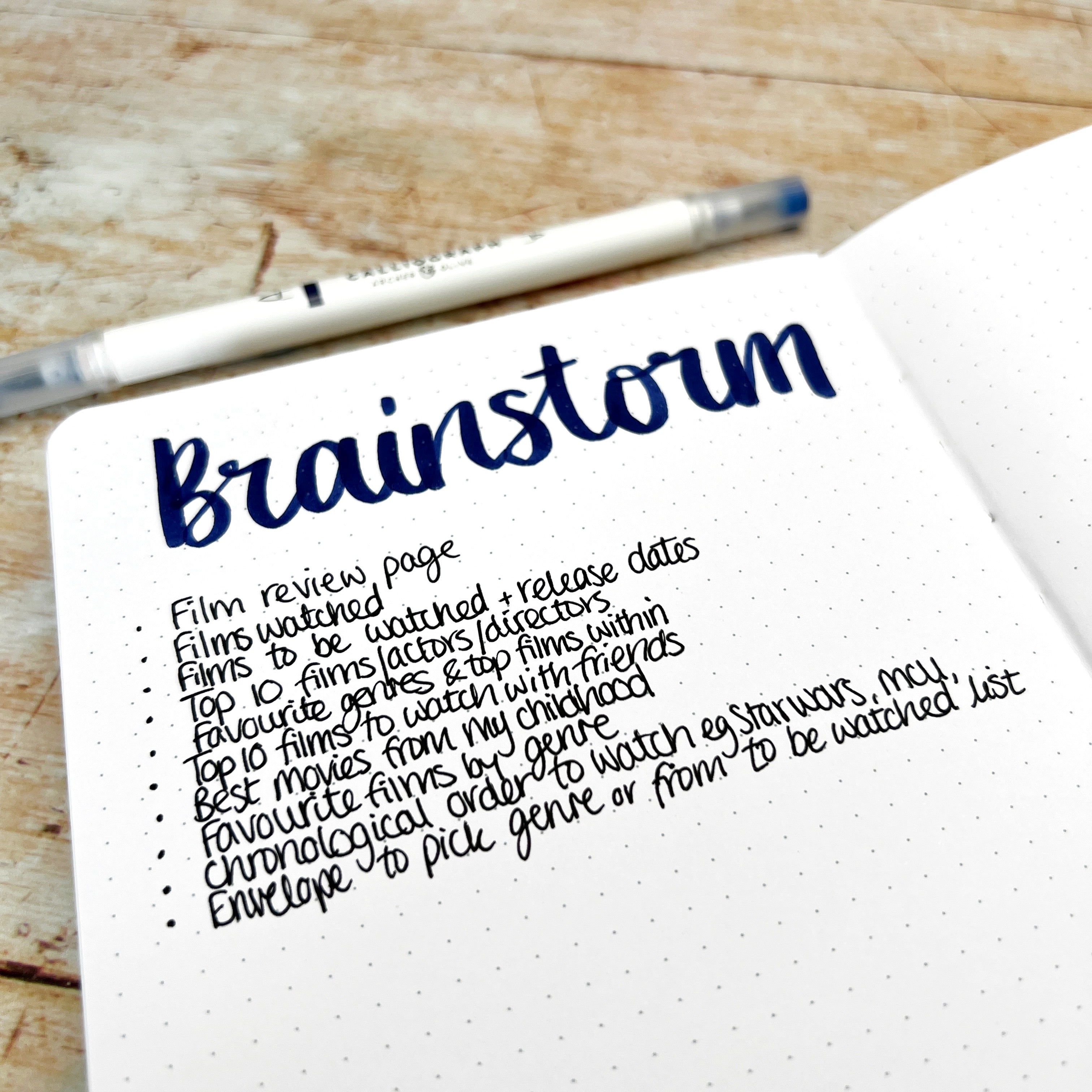 Completed brainstorm list in open journal