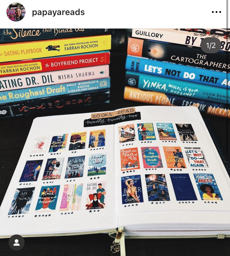 An Instagram photo from papayareads on Instagram of a similar 2023 Books Read bullet journal spread.
