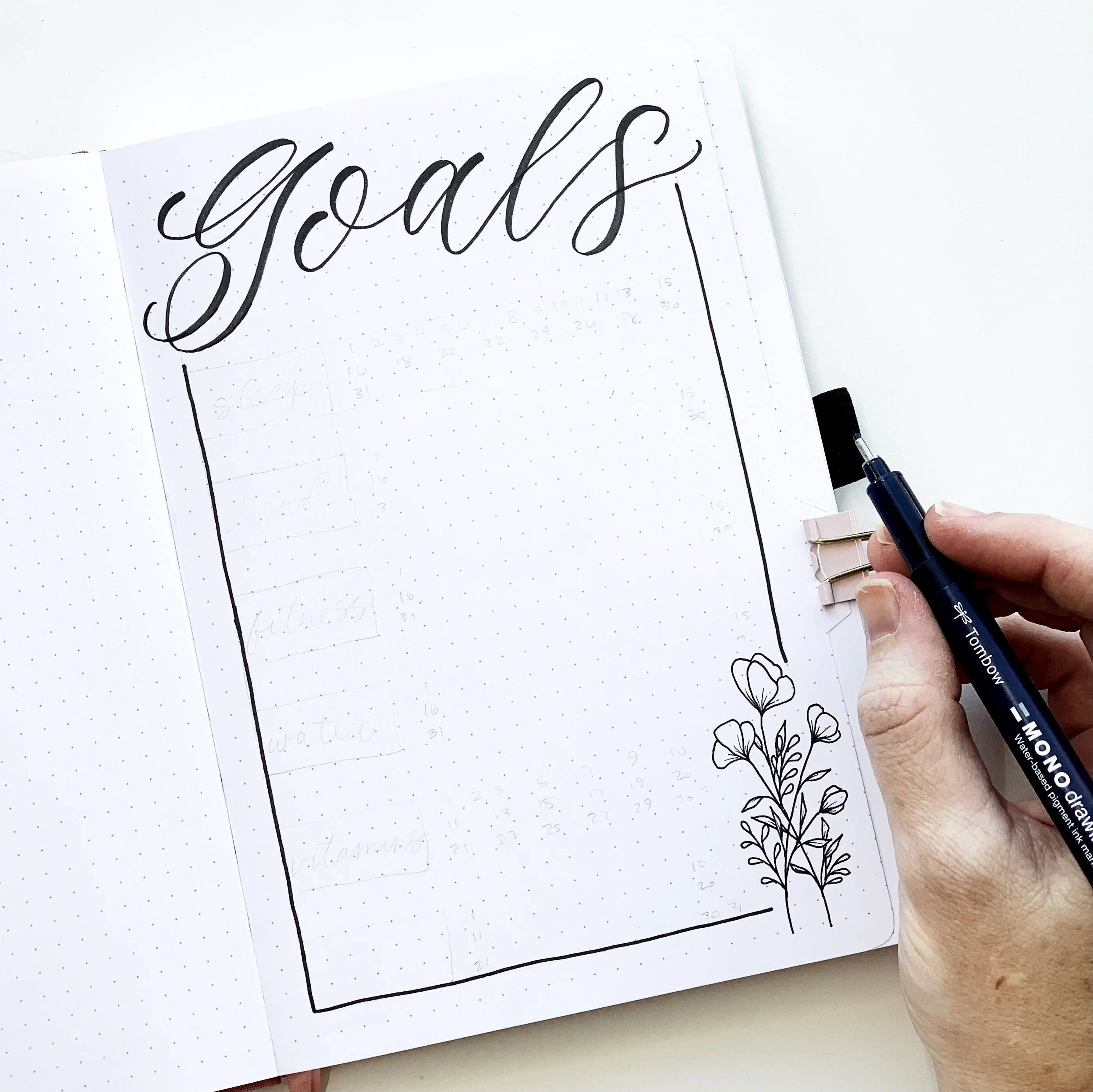 Create a goals page in your bullet journal with Adrienne from @studio80design!