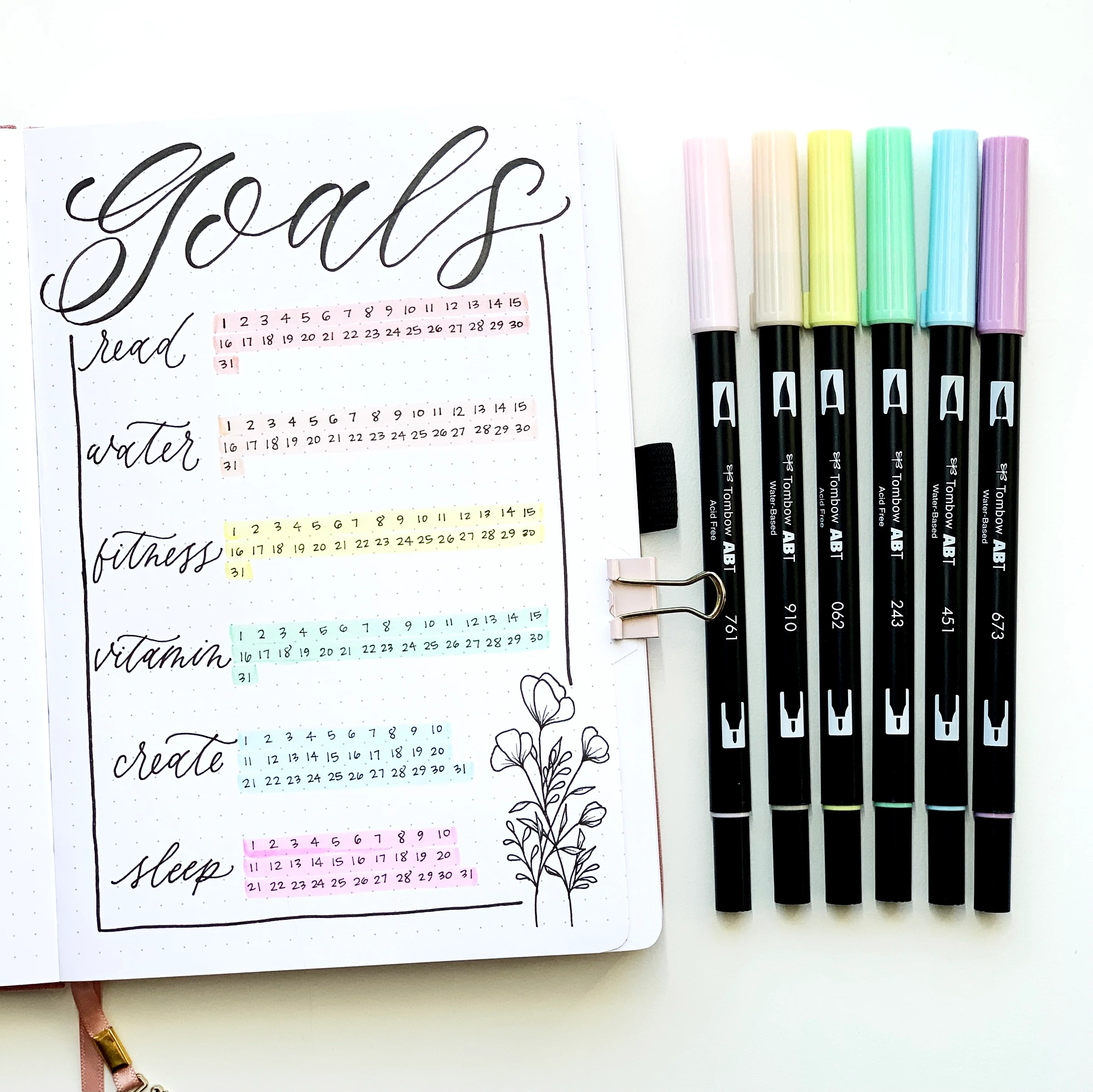 Create a goals page in your bullet journal with Adrienne from @studio80design!