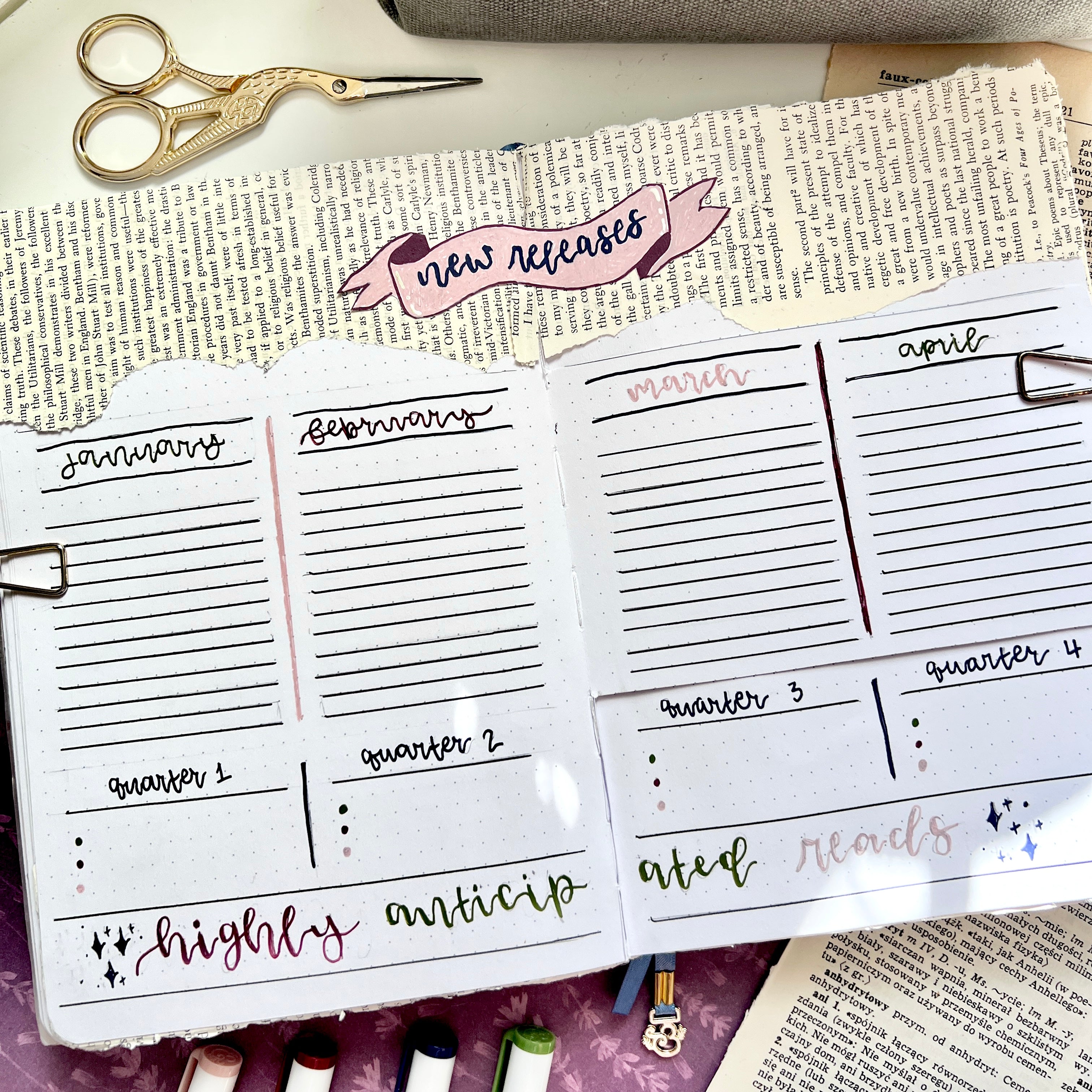 Bullet journal spread titled New Releases