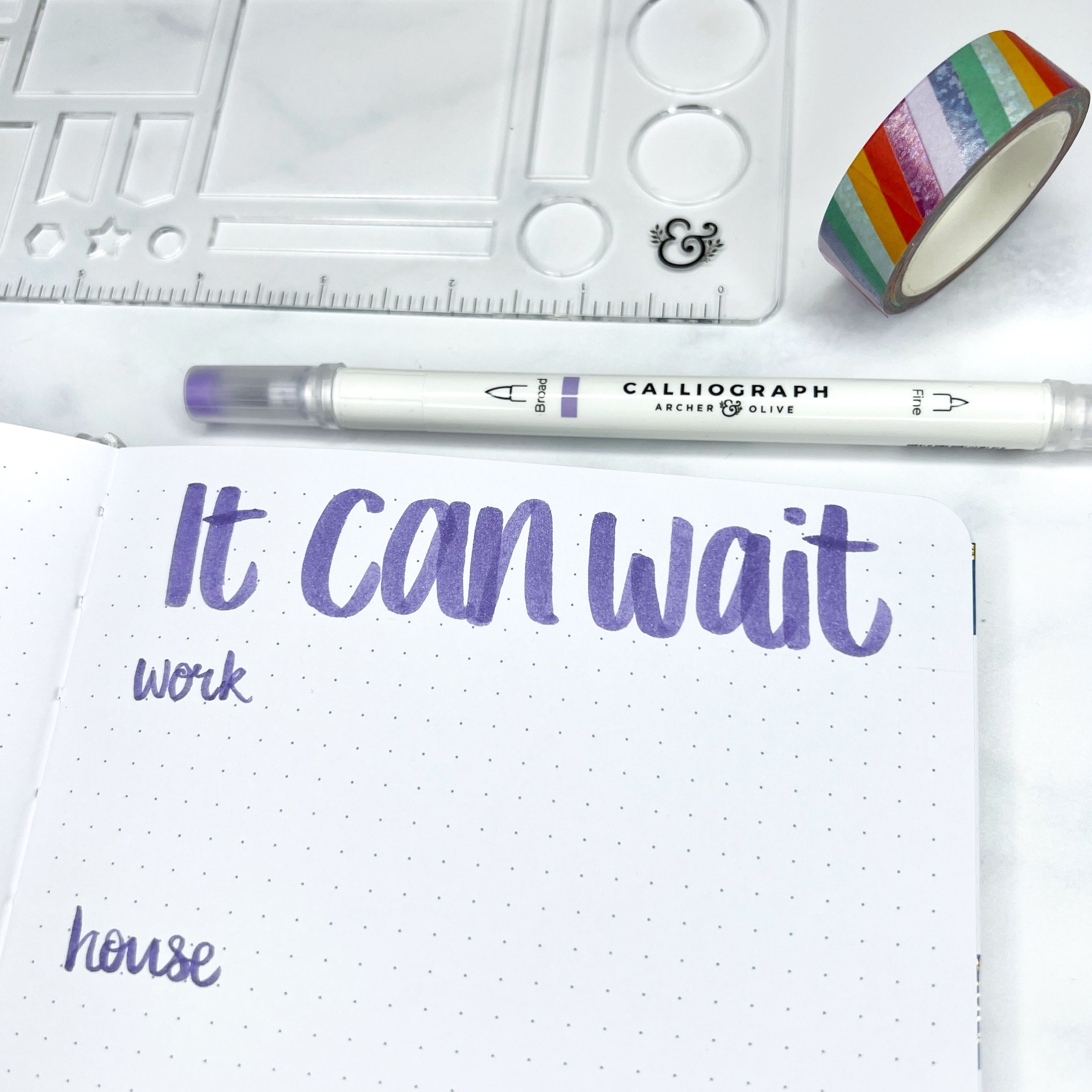 It can wait title on page with subheadings below (work, house) plus washi and pen